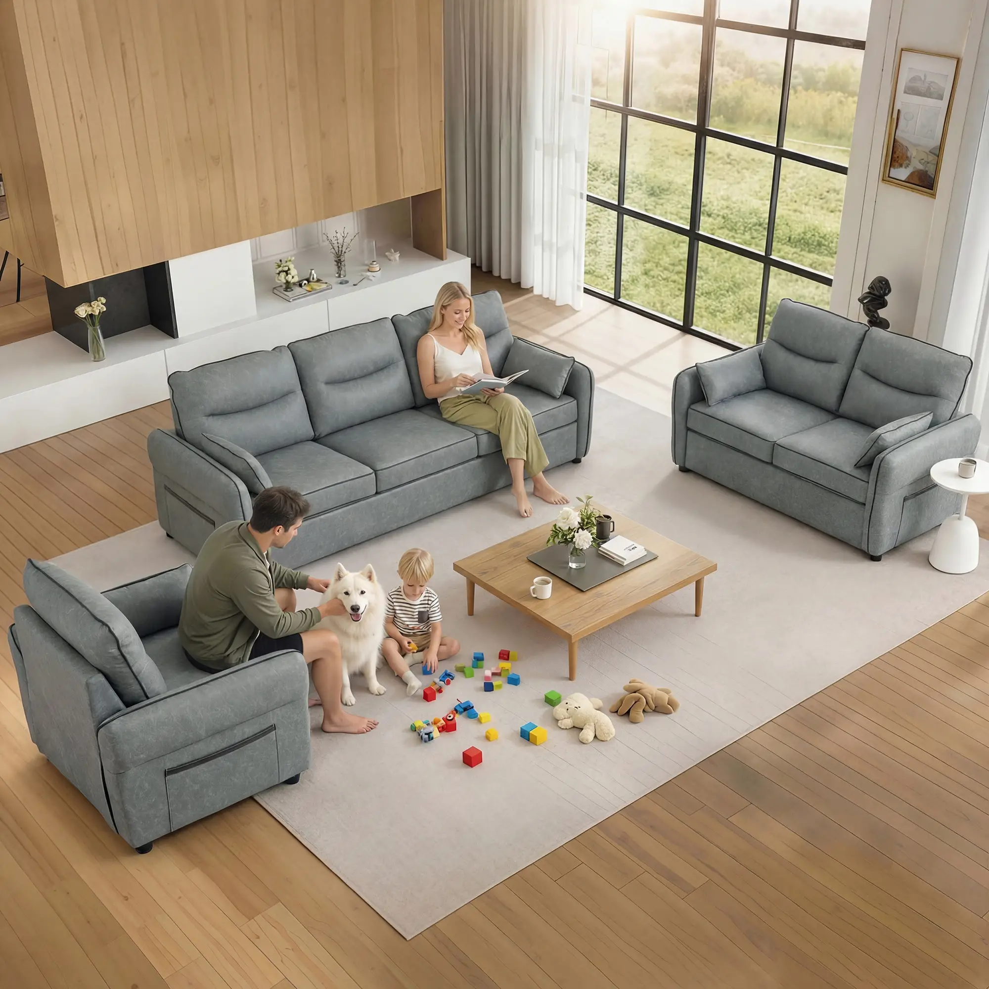 Faux Leather Armchair 80 x 85 x 90cm, Grey, Black - Grey, Black - 9