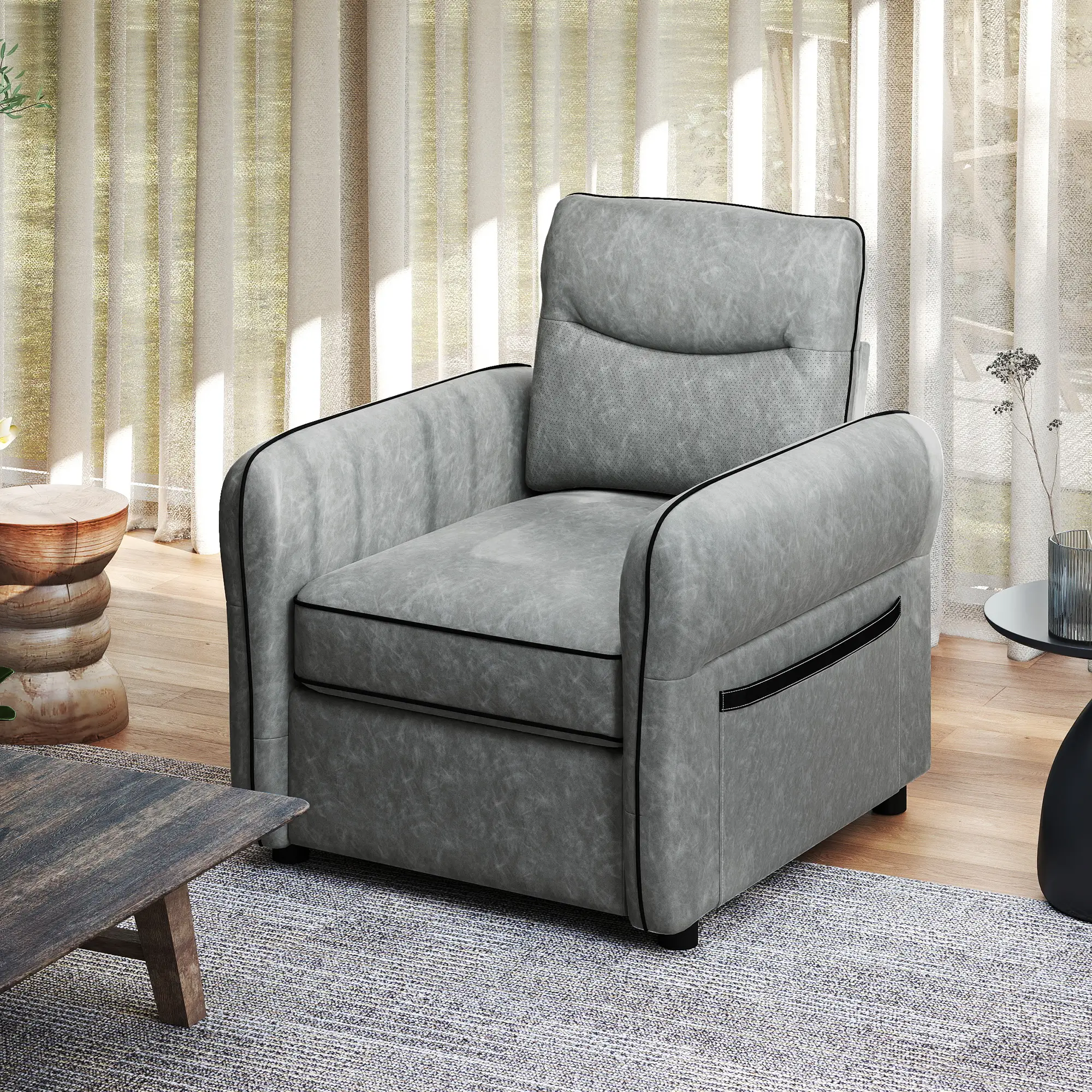 Faux Leather Armchair 80 x 85 x 90cm, Grey, Black - Grey, Black - 10