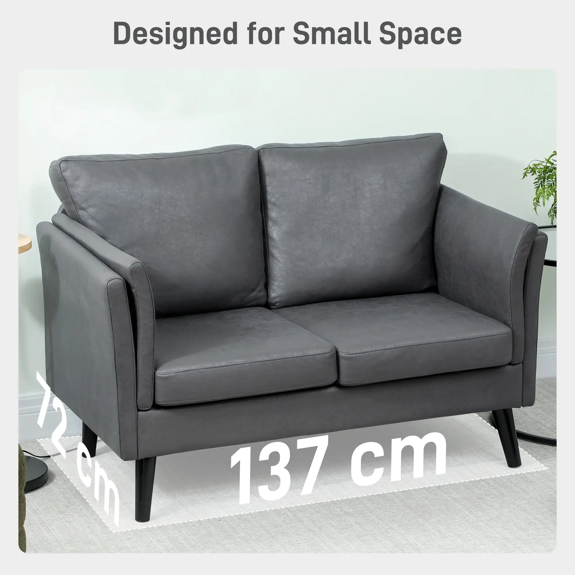 Leather Sofa 137 x 72 x 88cm, Grey - Grey - 7