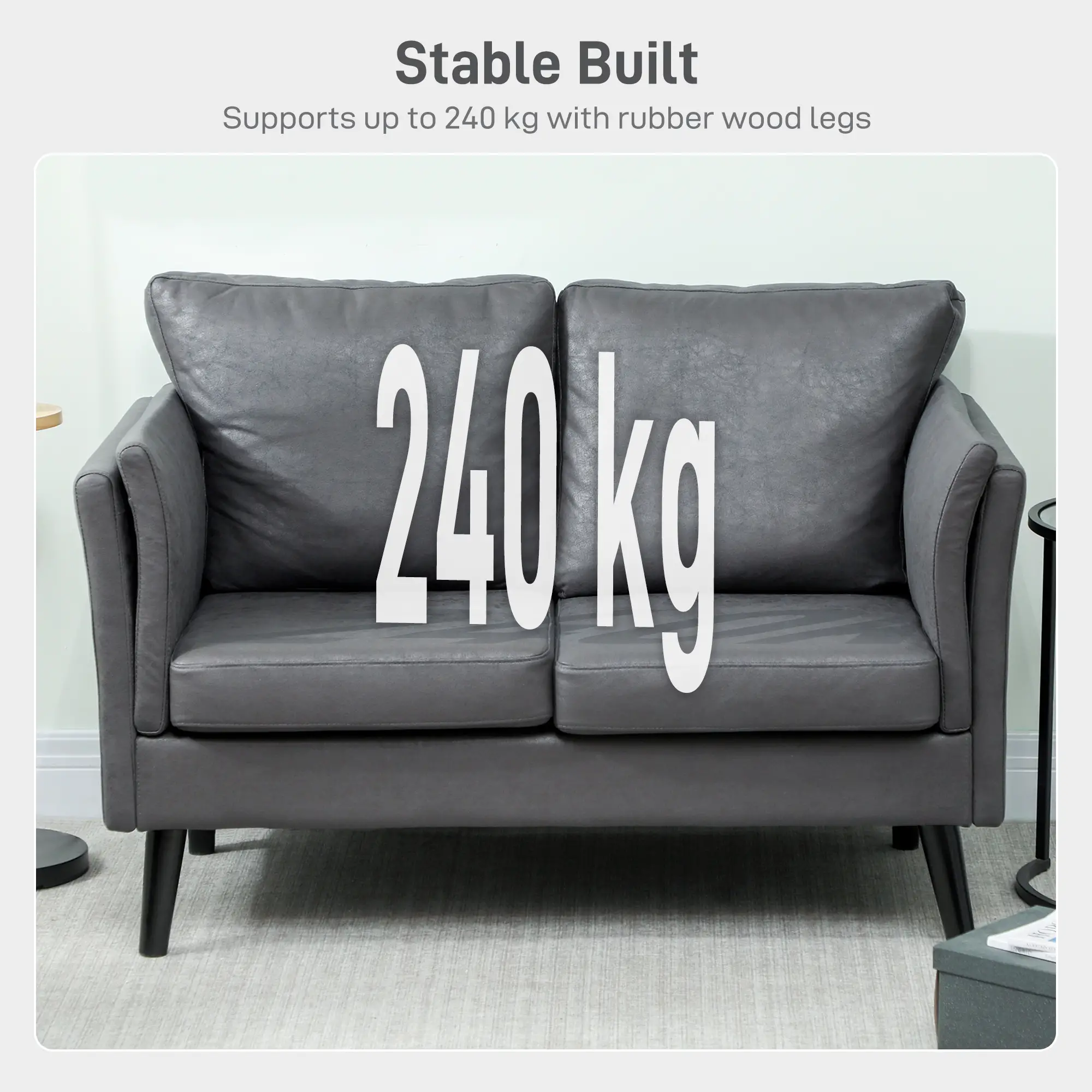Leather Sofa 137 x 72 x 88cm, Grey - Grey - 8