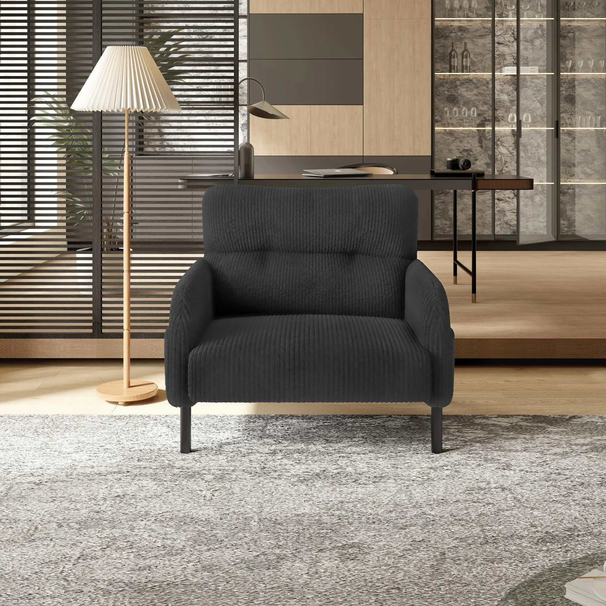 Corduroy Armchair 67 x 75 x 79cm, Grey - Grey - 7