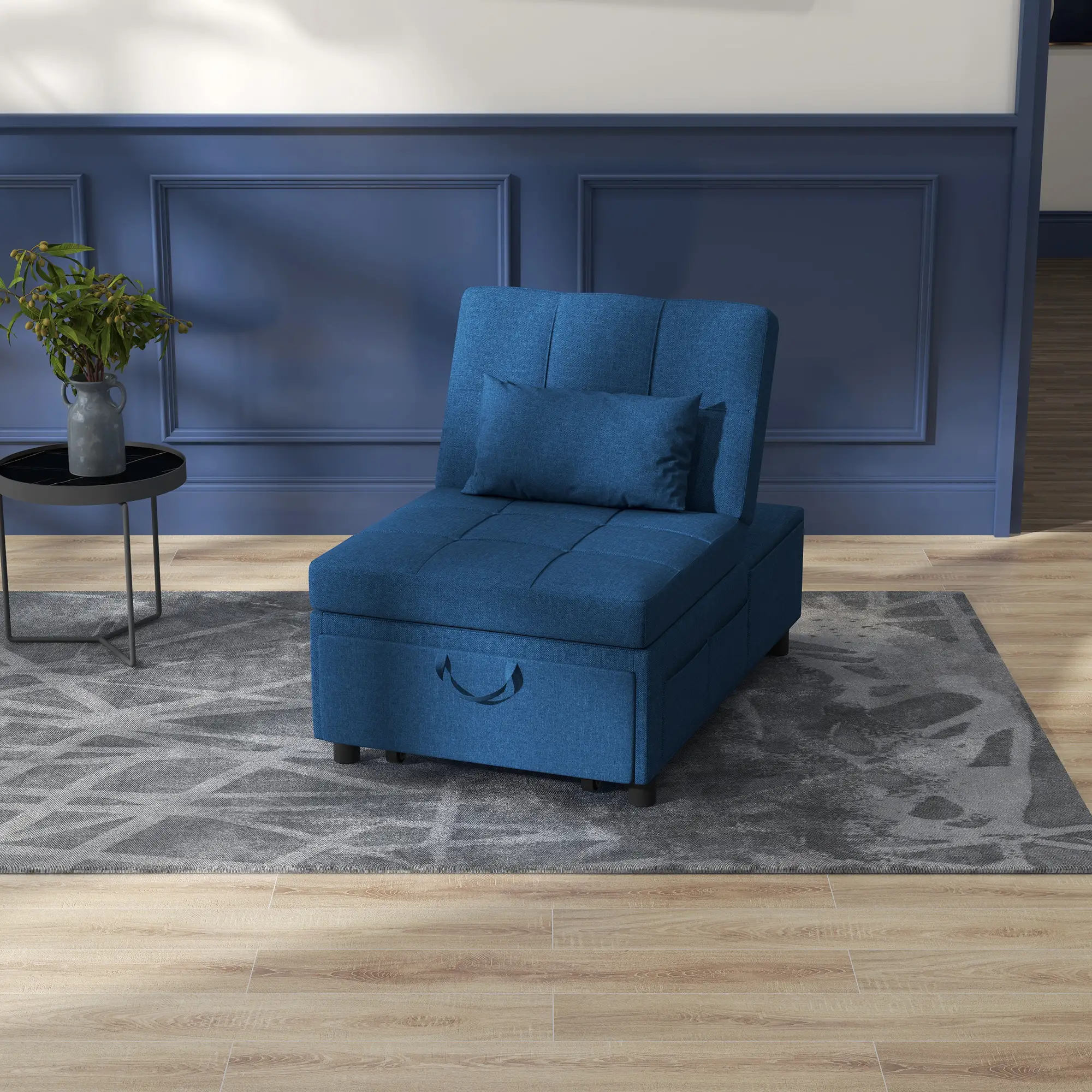 Linen Sofa Bed 81 x 65.5 x 104cm, Blue - Blue - 2