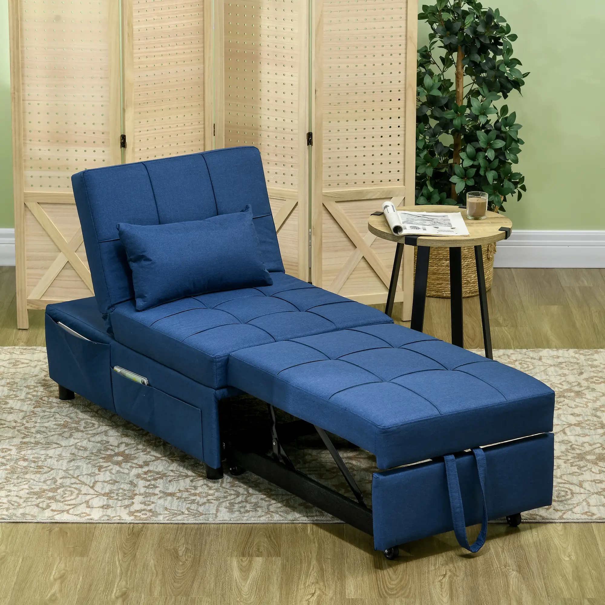 Linen Sofa Bed 81 x 65.5 x 104cm, Blue - Blue - 7