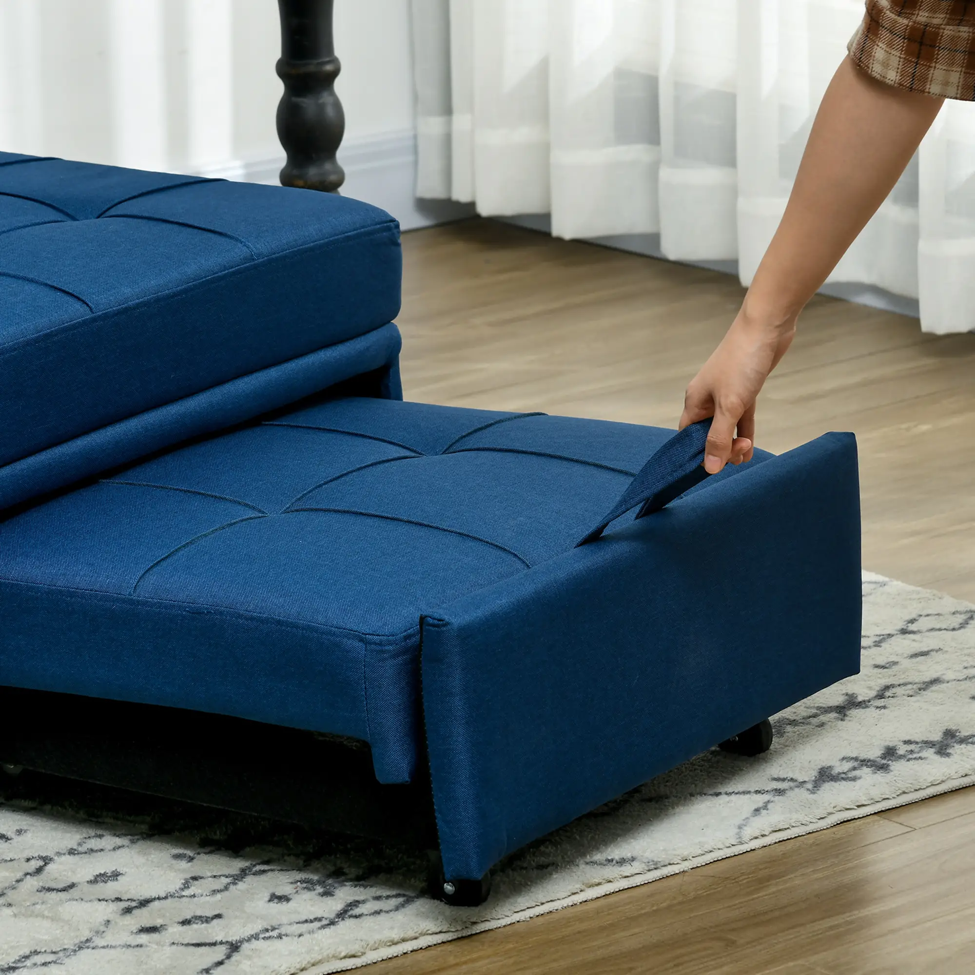 Linen Sofa Bed 81 x 65.5 x 104cm, Blue - Blue - 8