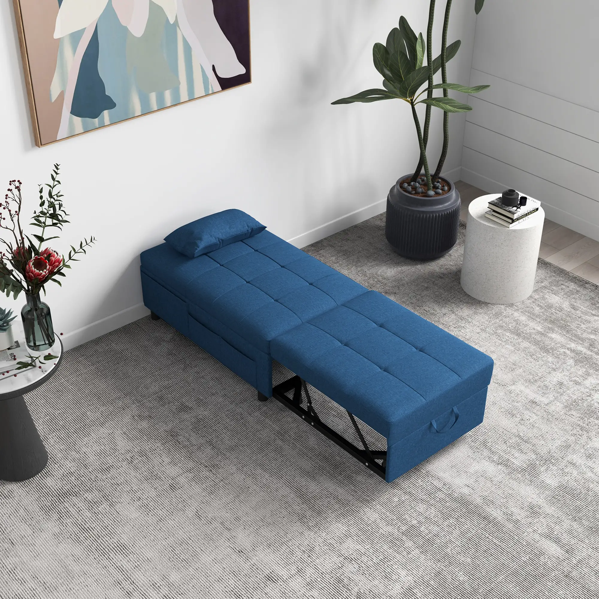 Linen Sofa Bed 81 x 65.5 x 104cm, Blue - Blue - 10