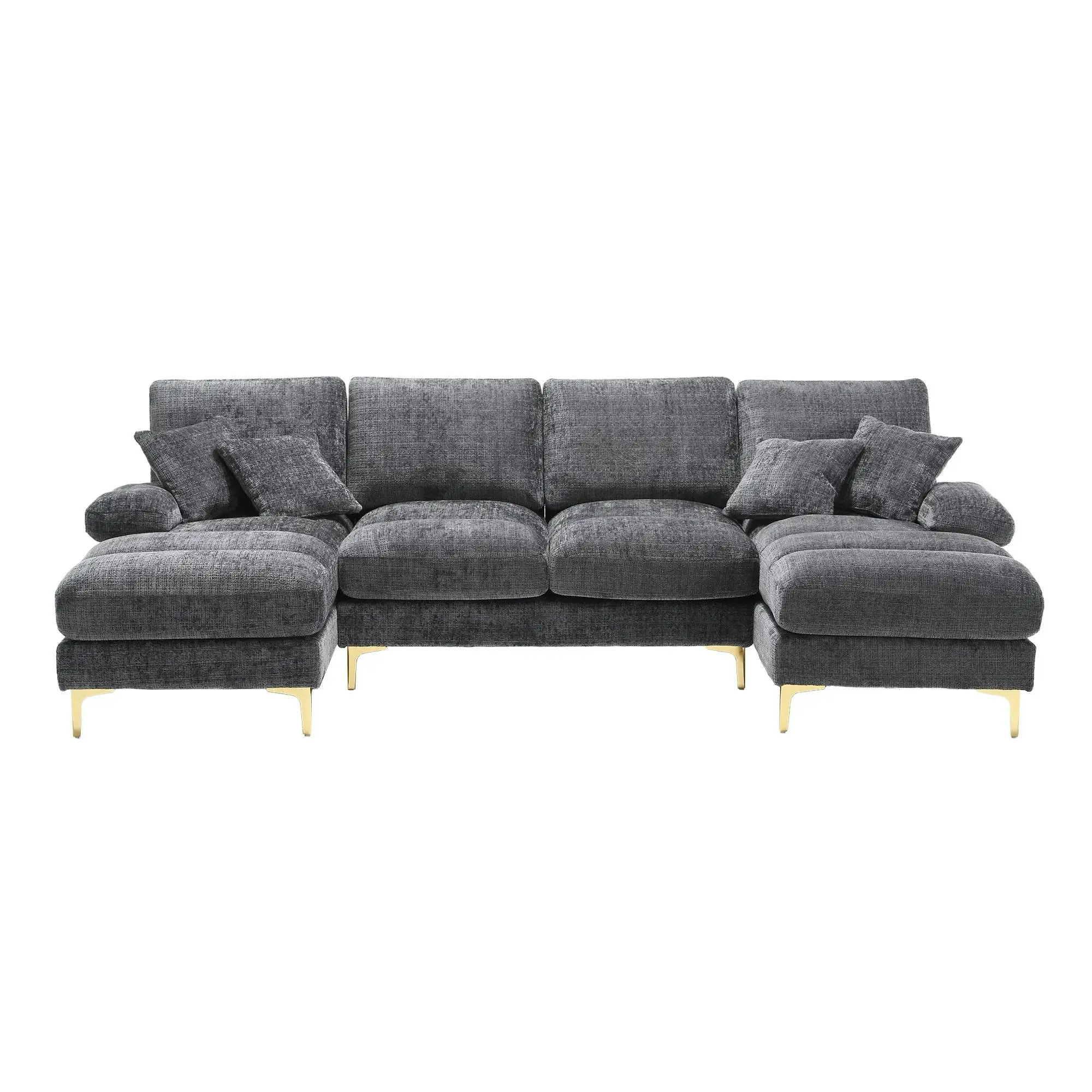 U-Shaped Chenille Sofa 272 x 136 x 88cm - Grey - 2