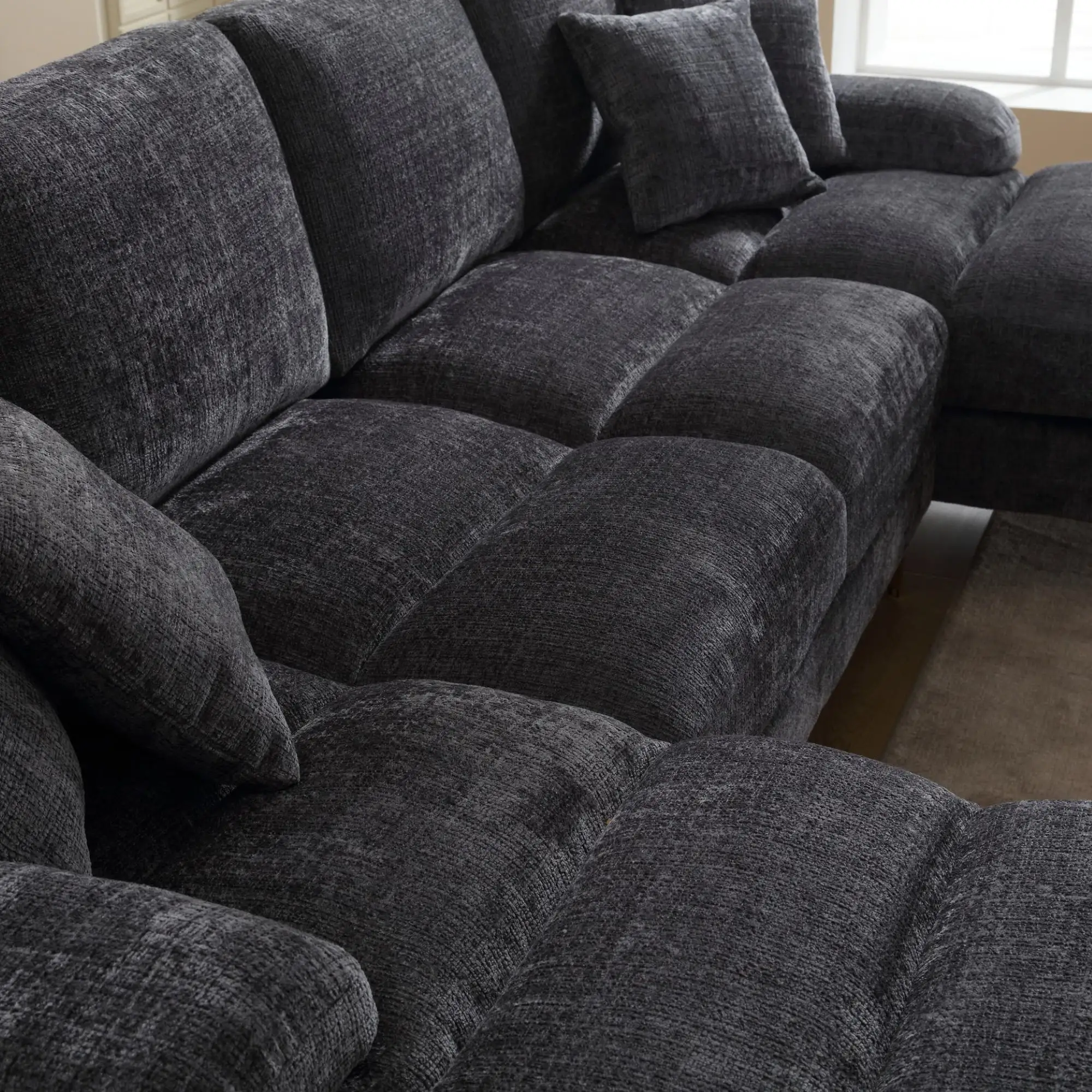 U-Shaped Chenille Sofa 272 x 136 x 88cm - Grey - 10