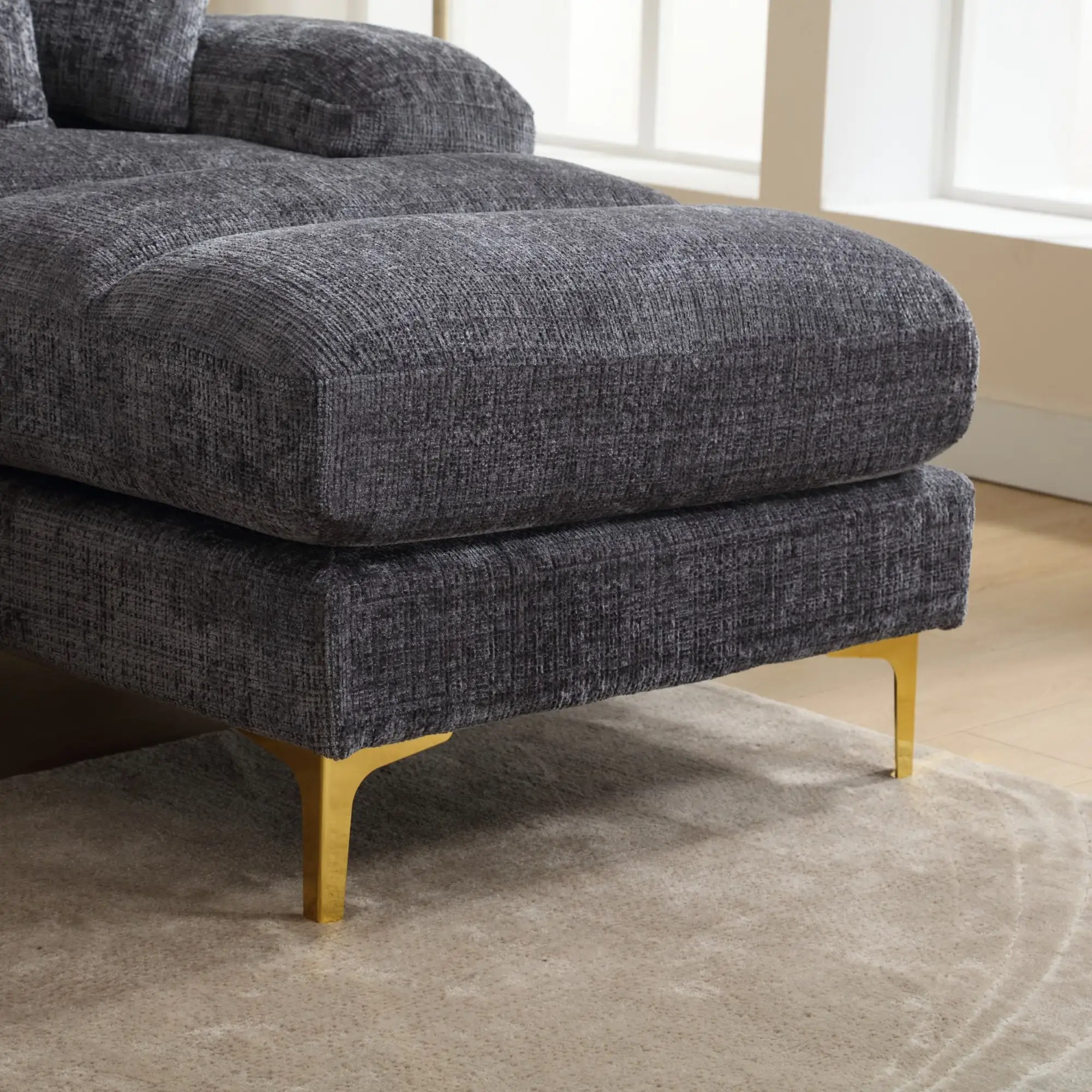 U-Shaped Chenille Sofa 272 x 136 x 88cm - Grey - 11
