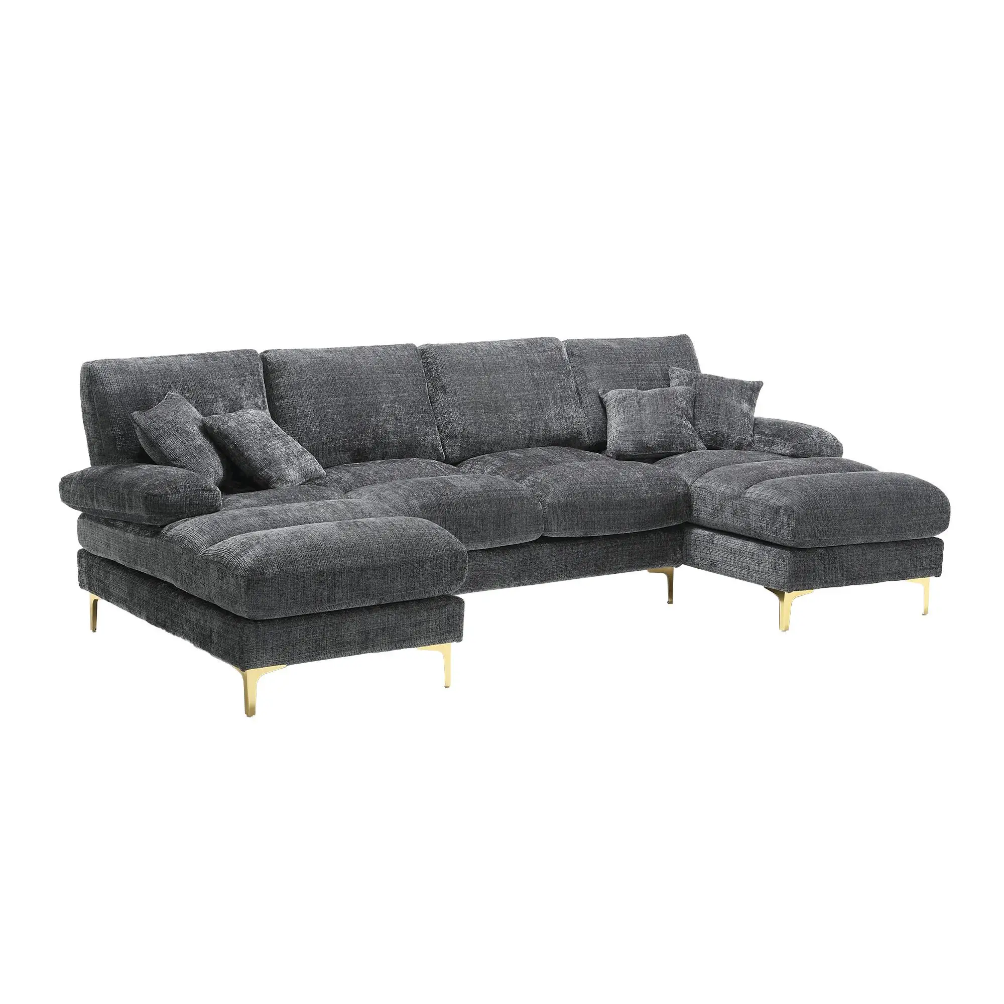 U-Shaped Chenille Sofa 272 x 136 x 88cm - Grey - 12