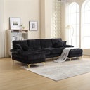 U-Shaped Chenille Sofa 272 x 136 x 88cm - Black - 1