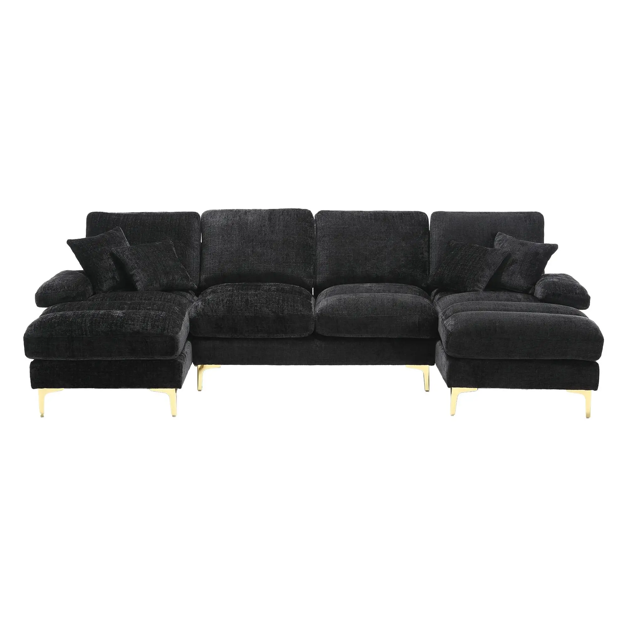 U-Shaped Chenille Sofa 272 x 136 x 88cm - Black - 2