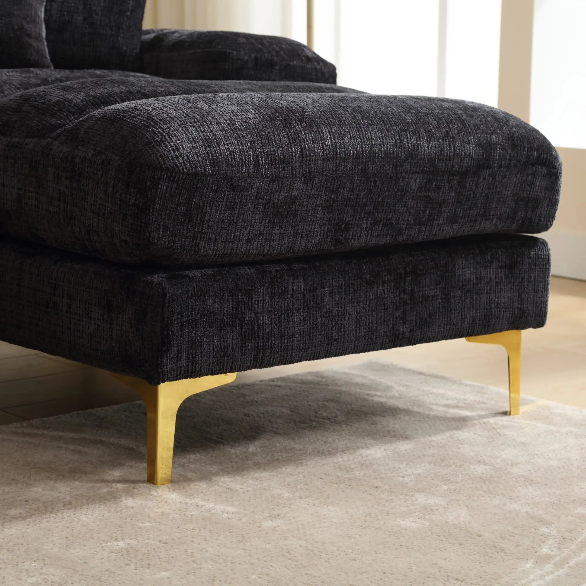 U-Shaped Chenille Sofa 272 x 136 x 88cm - Black - 11