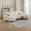 U-Shaped Chenille Sofa 272 x 136 x 88cm - Beige - 1