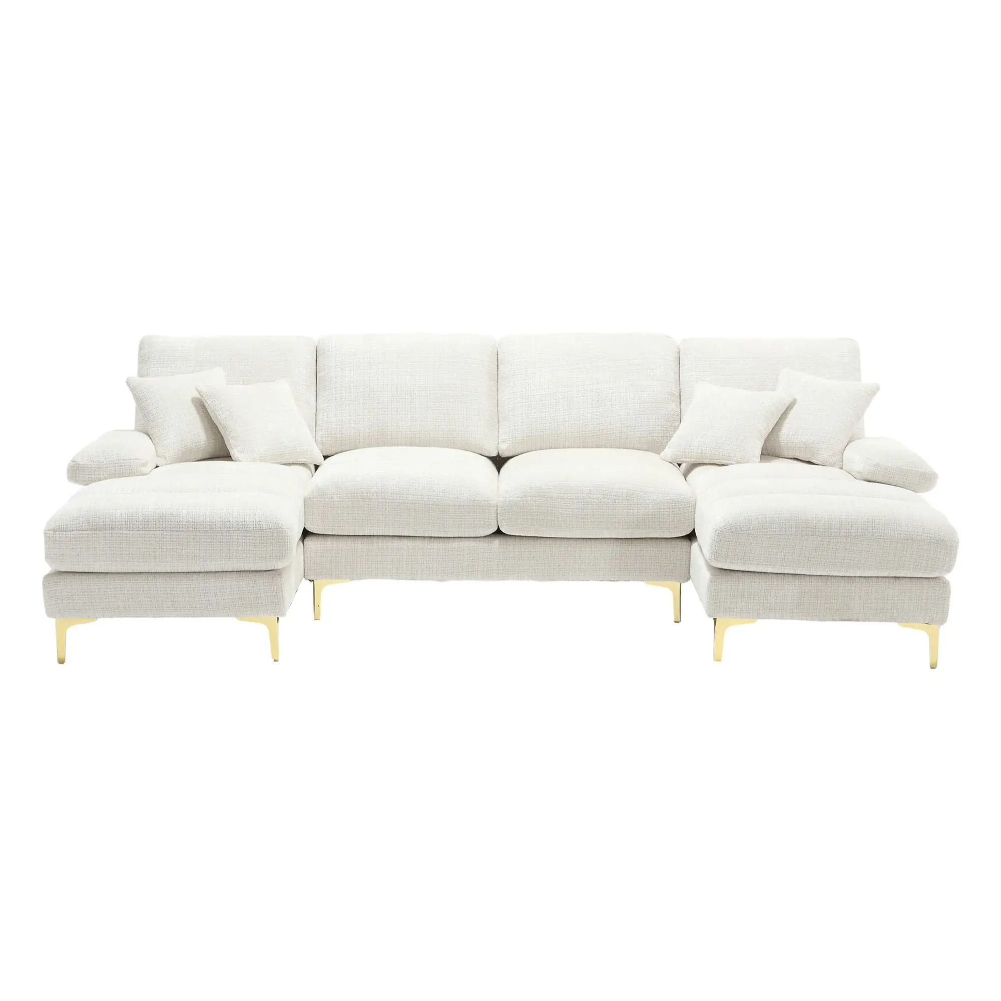 U-Shaped Chenille Sofa 272 x 136 x 88cm - Beige - 2