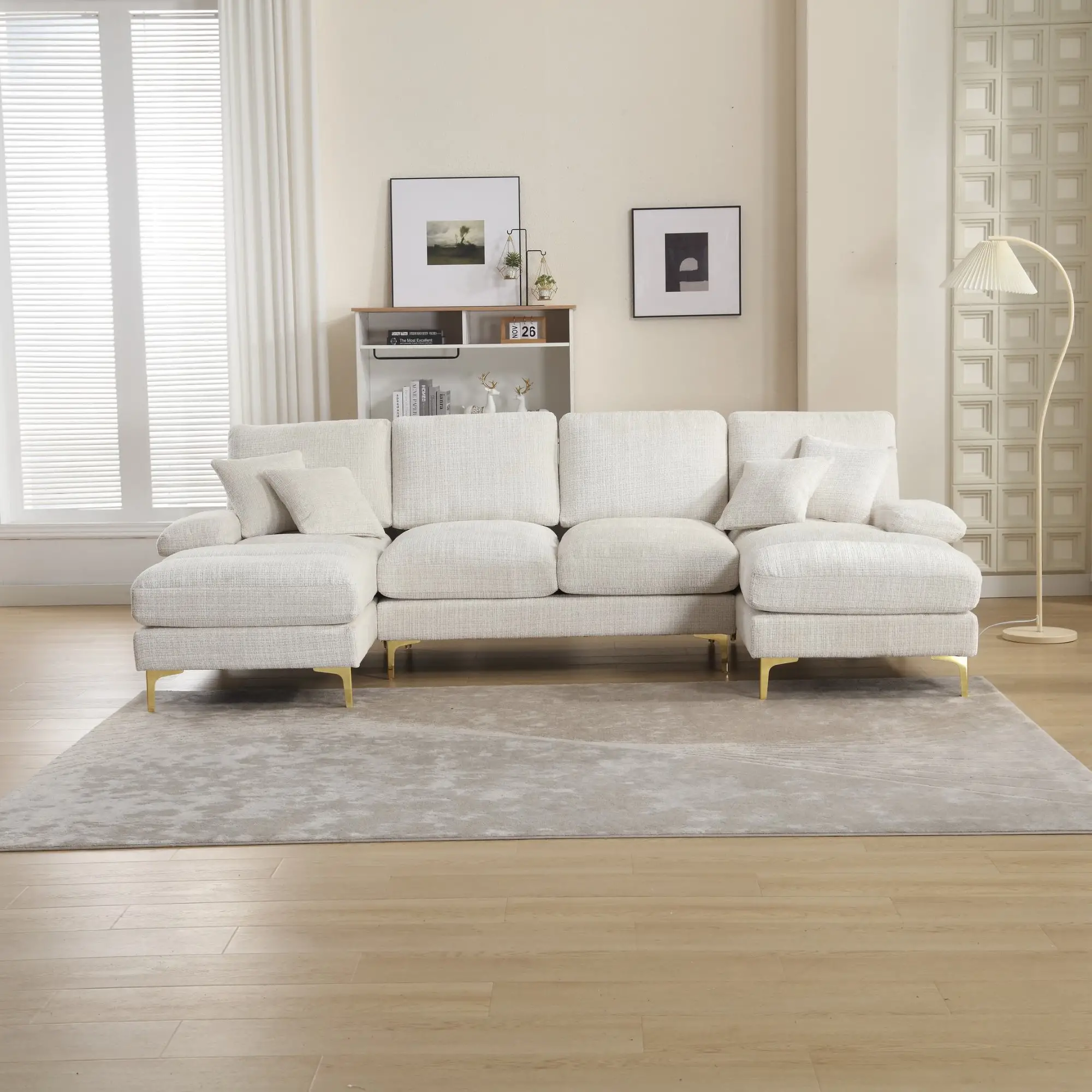 U-Shaped Chenille Sofa 272 x 136 x 88cm - Beige - 8