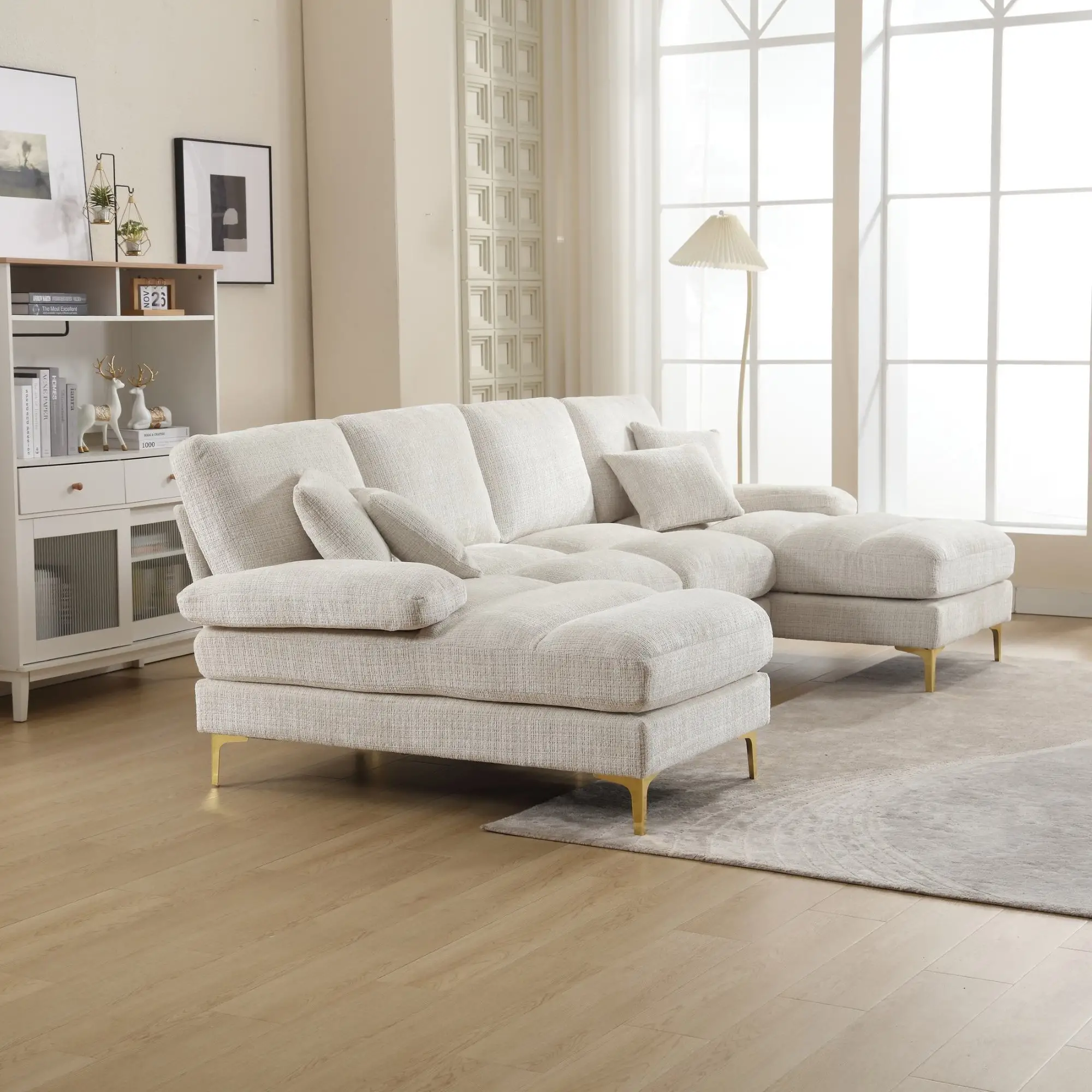 U-Shaped Chenille Sofa 272 x 136 x 88cm - Beige - 9