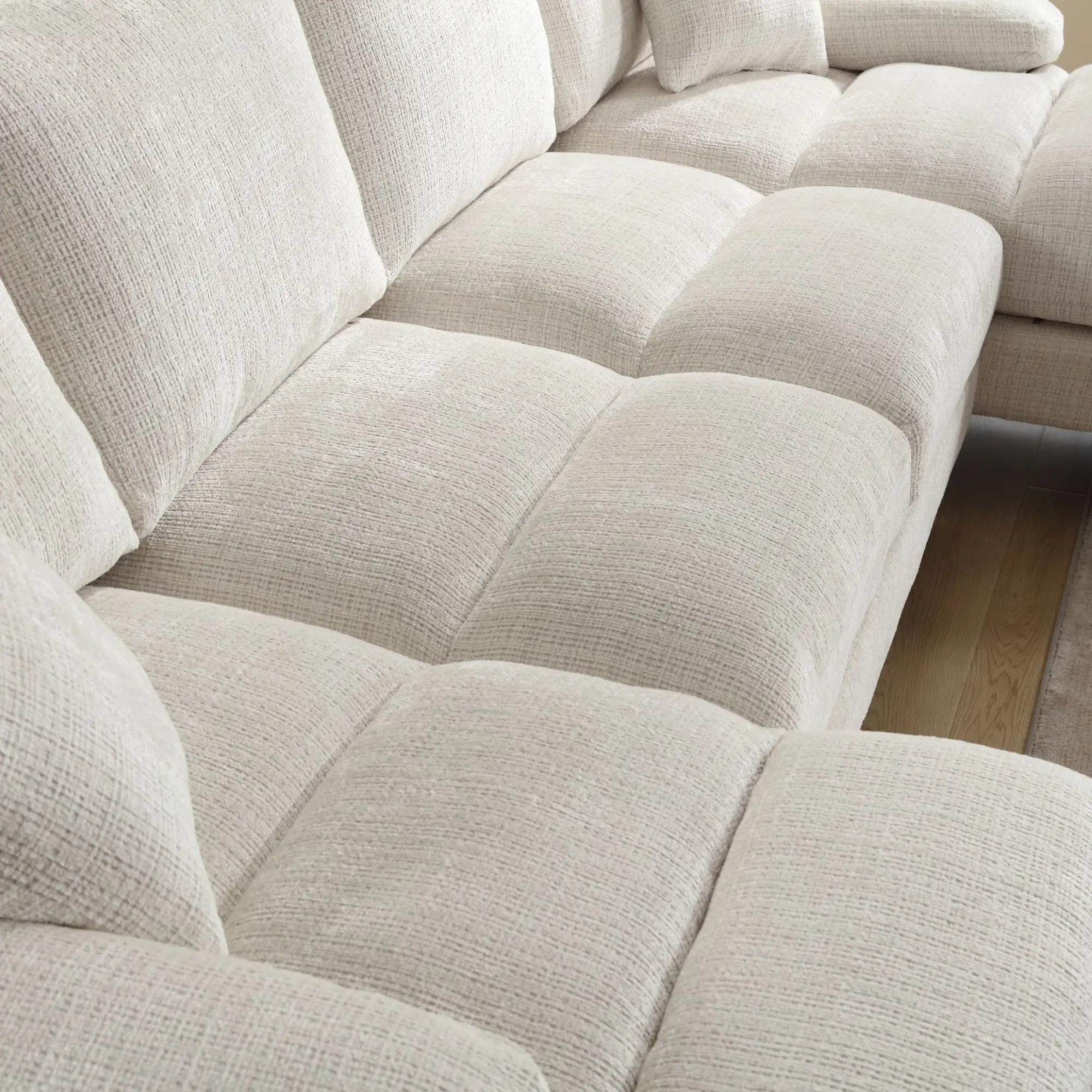 U-Shaped Chenille Sofa 272 x 136 x 88cm - Beige - 10