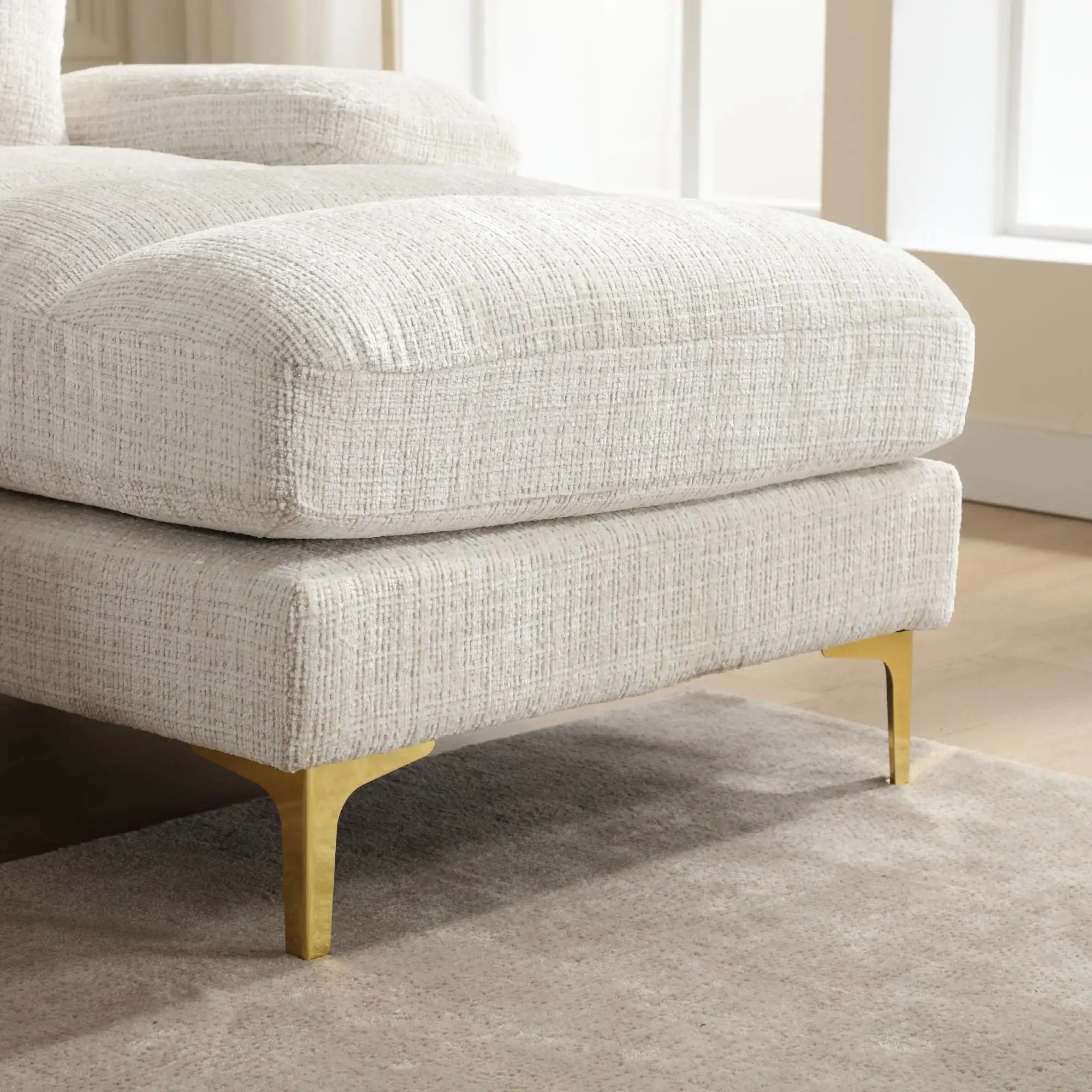 U-Shaped Chenille Sofa 272 x 136 x 88cm - Beige - 11