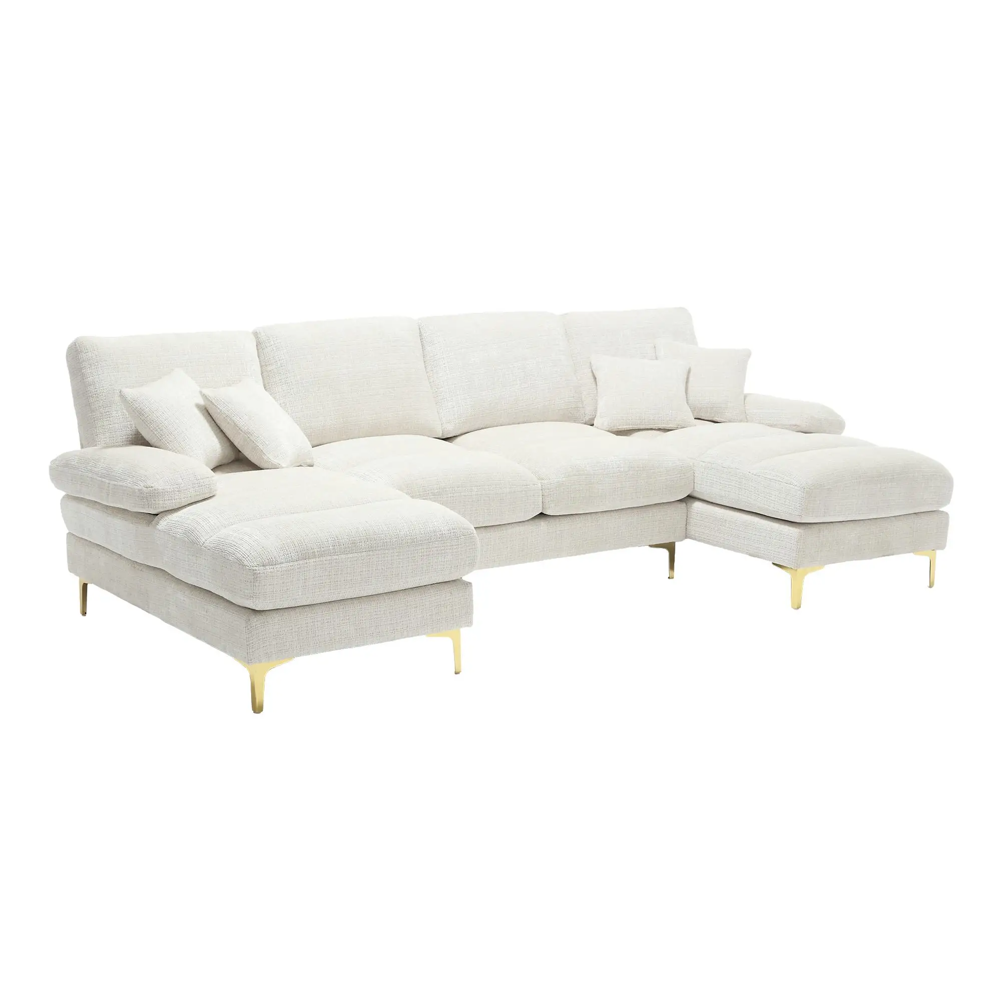 U-Shaped Chenille Sofa 272 x 136 x 88cm - Beige - 12