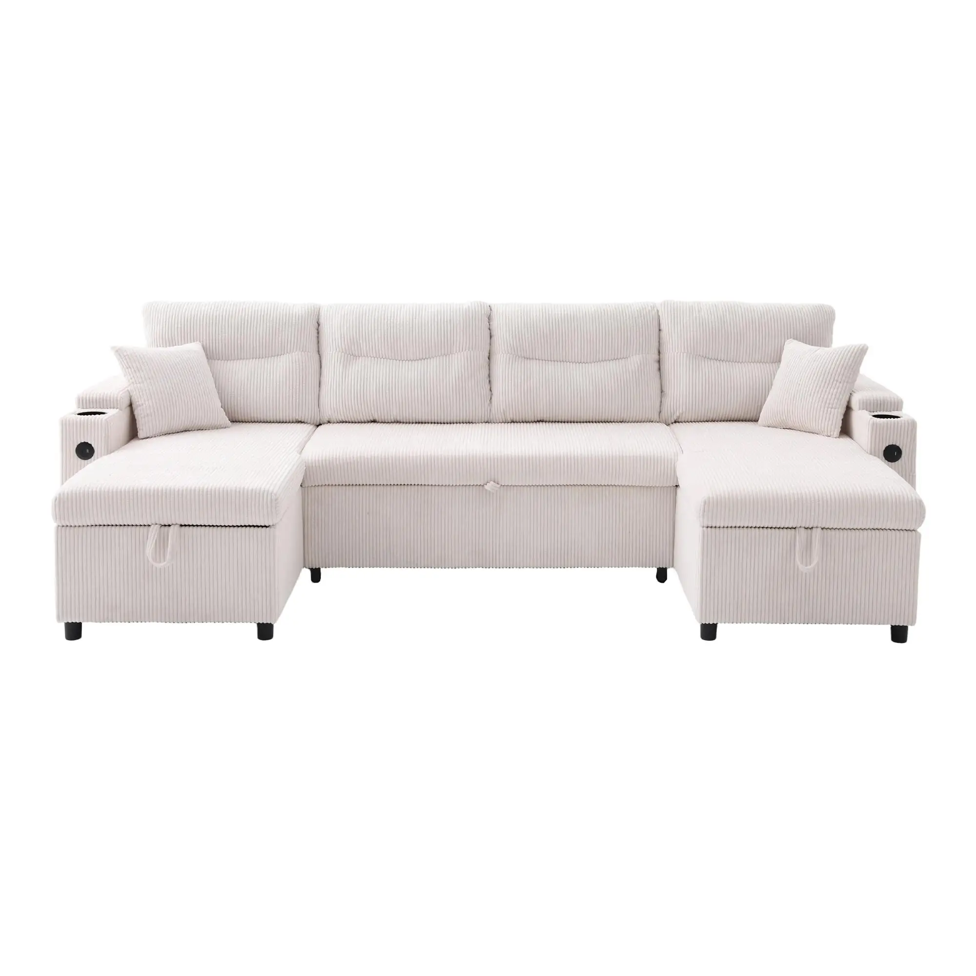 4 Seater Corduroy Sofa 272 x 136 x 86cm - Beige - 2