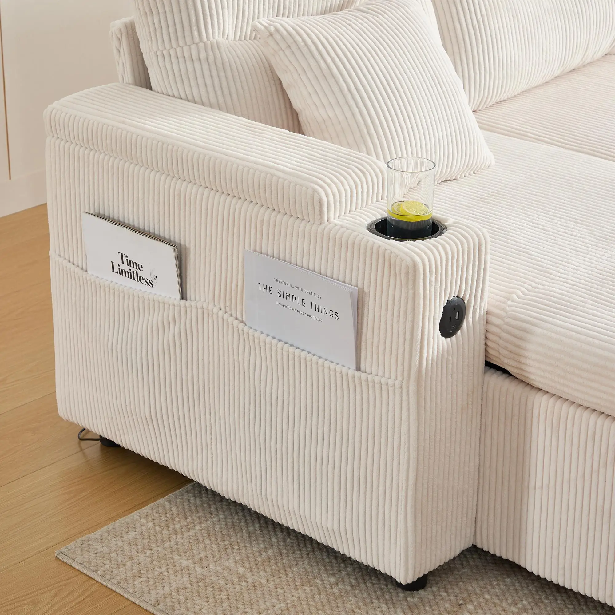 4 Seater Corduroy Sofa 272 x 136 x 86cm - Beige - 11