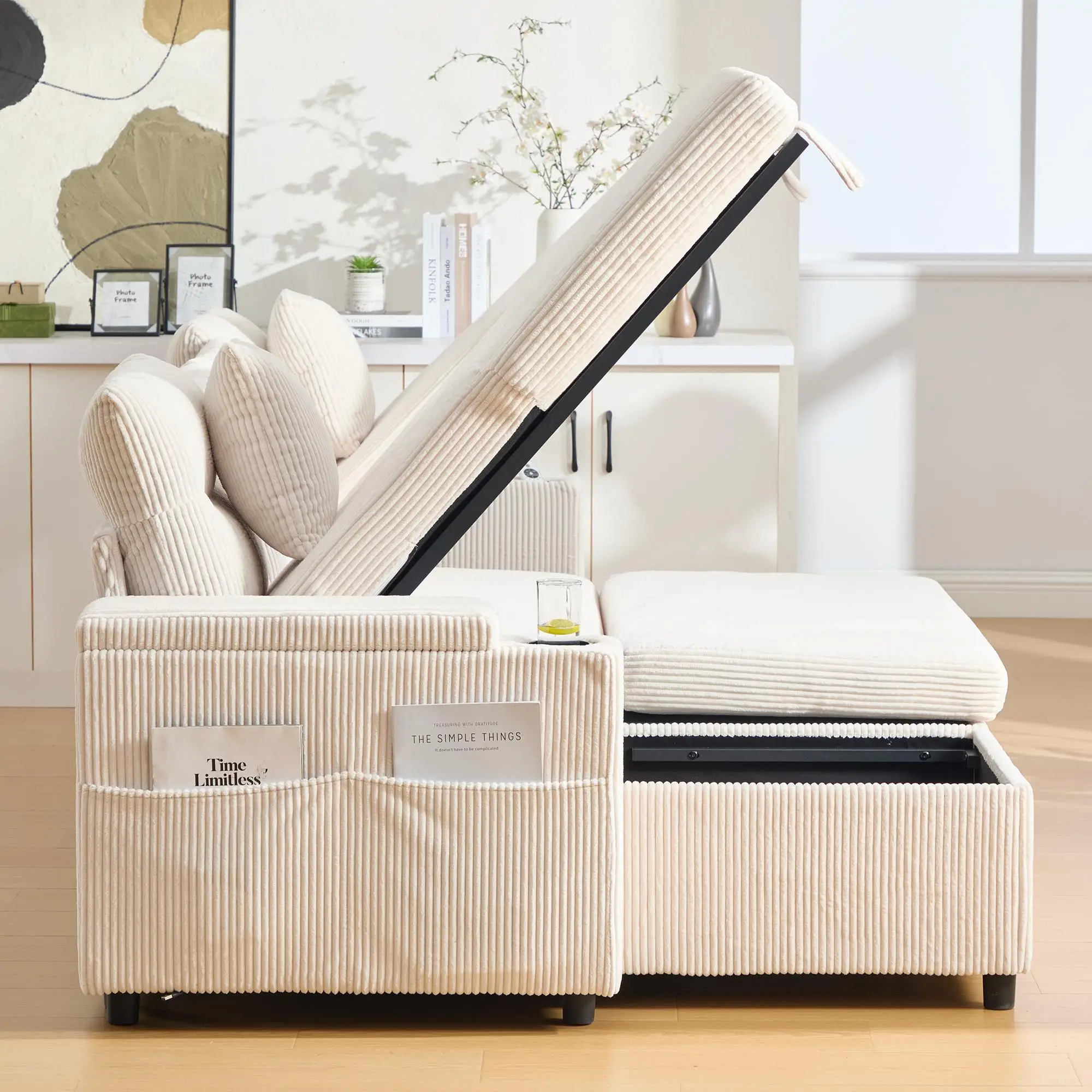 4 Seater Corduroy Sofa 272 x 136 x 86cm - Beige - 12