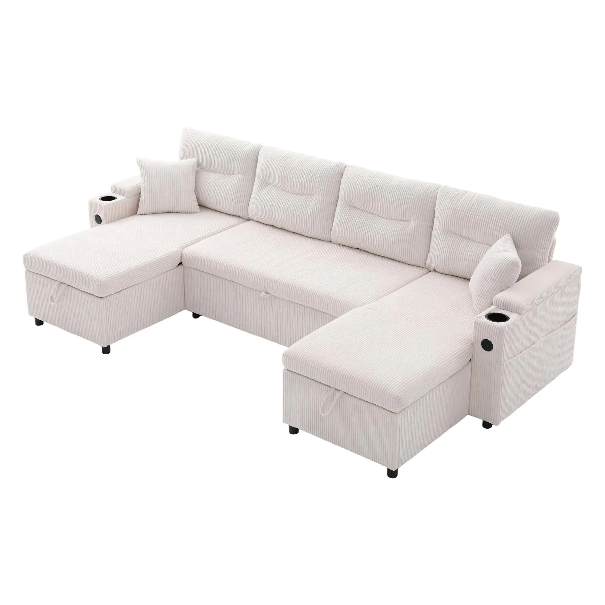 4 Seater Corduroy Sofa 272 x 136 x 86cm - Beige - 14