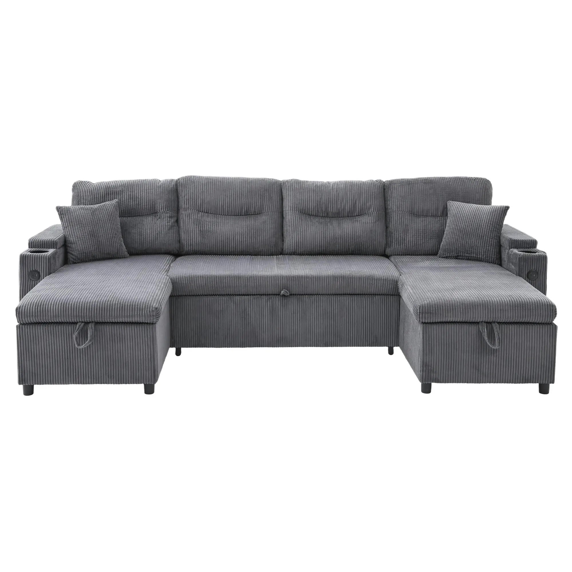 4 Seater Corduroy Sofa 272 x 136 x 86cm - Charcoal Grey - 2