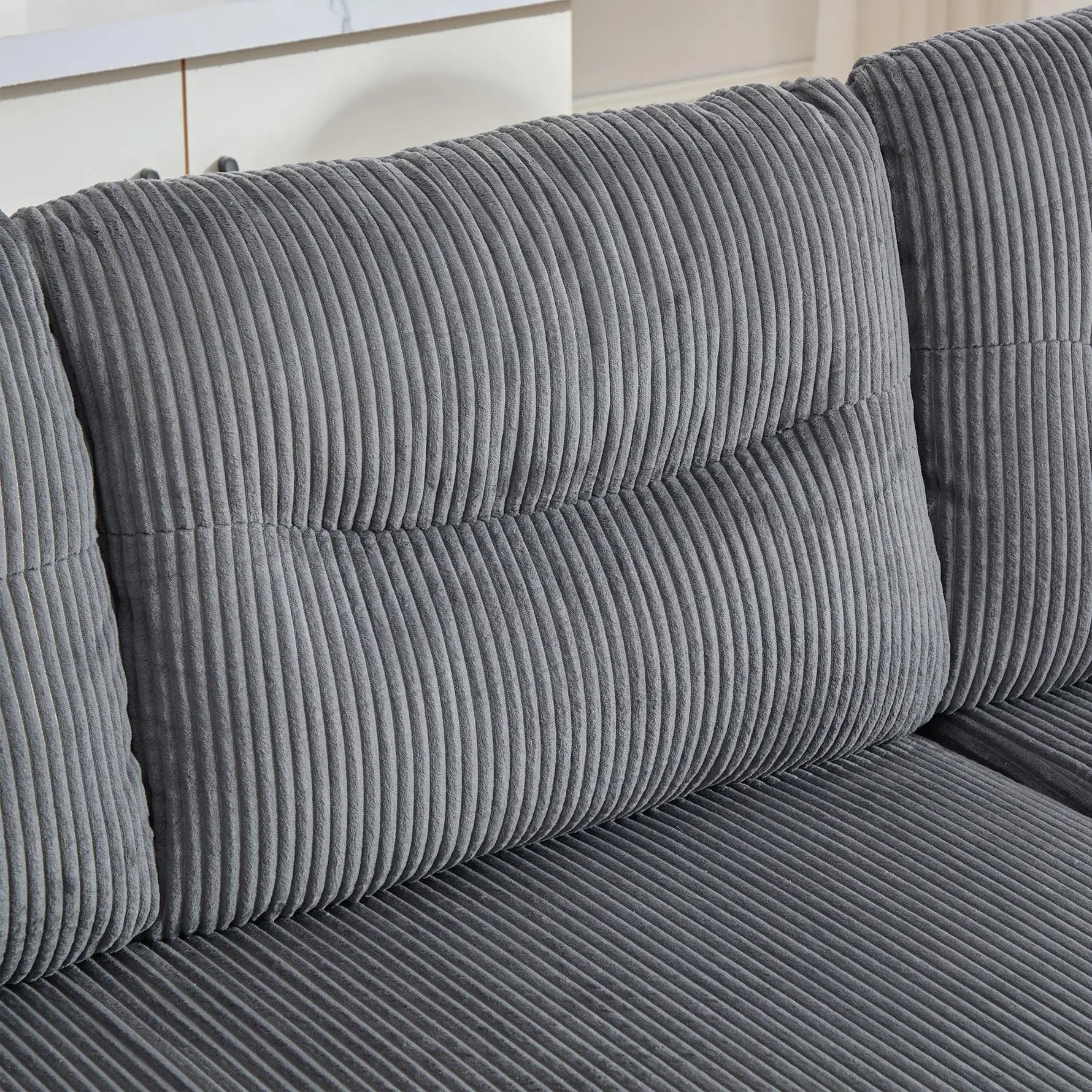 4 Seater Corduroy Sofa 272 x 136 x 86cm - Charcoal Grey - 11