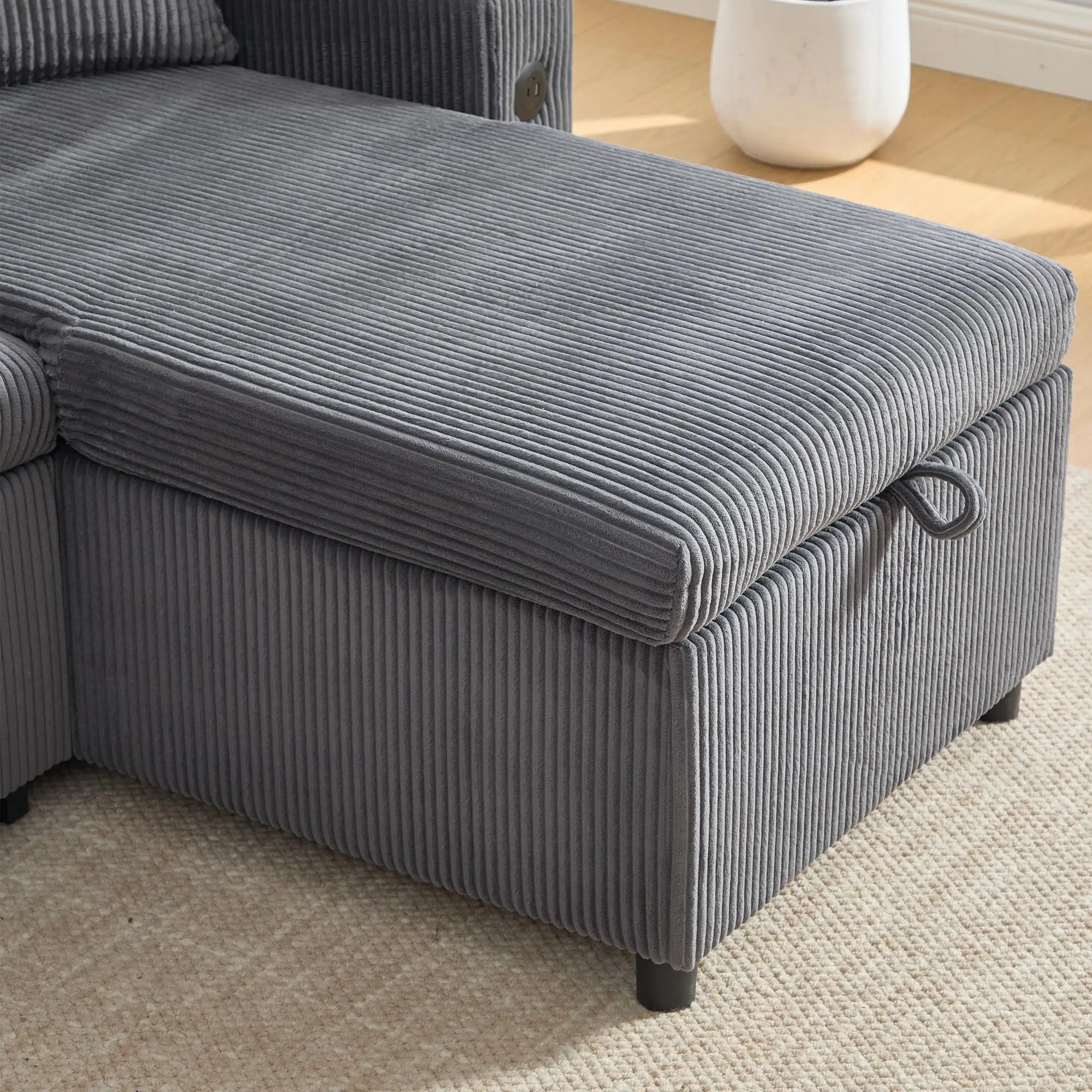 4 Seater Corduroy Sofa 272 x 136 x 86cm - Charcoal Grey - 12