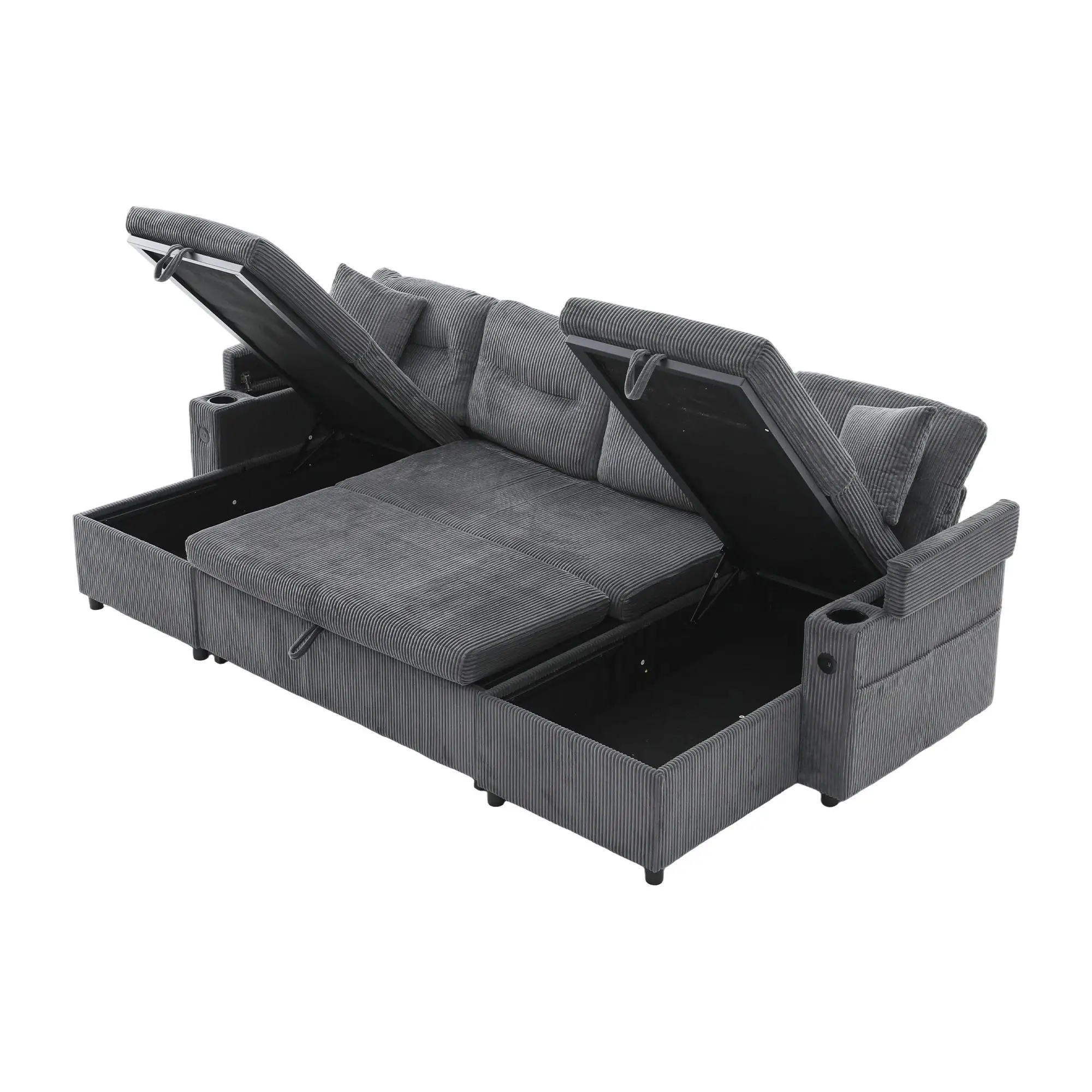4 Seater Corduroy Sofa 272 x 136 x 86cm - Charcoal Grey - 14