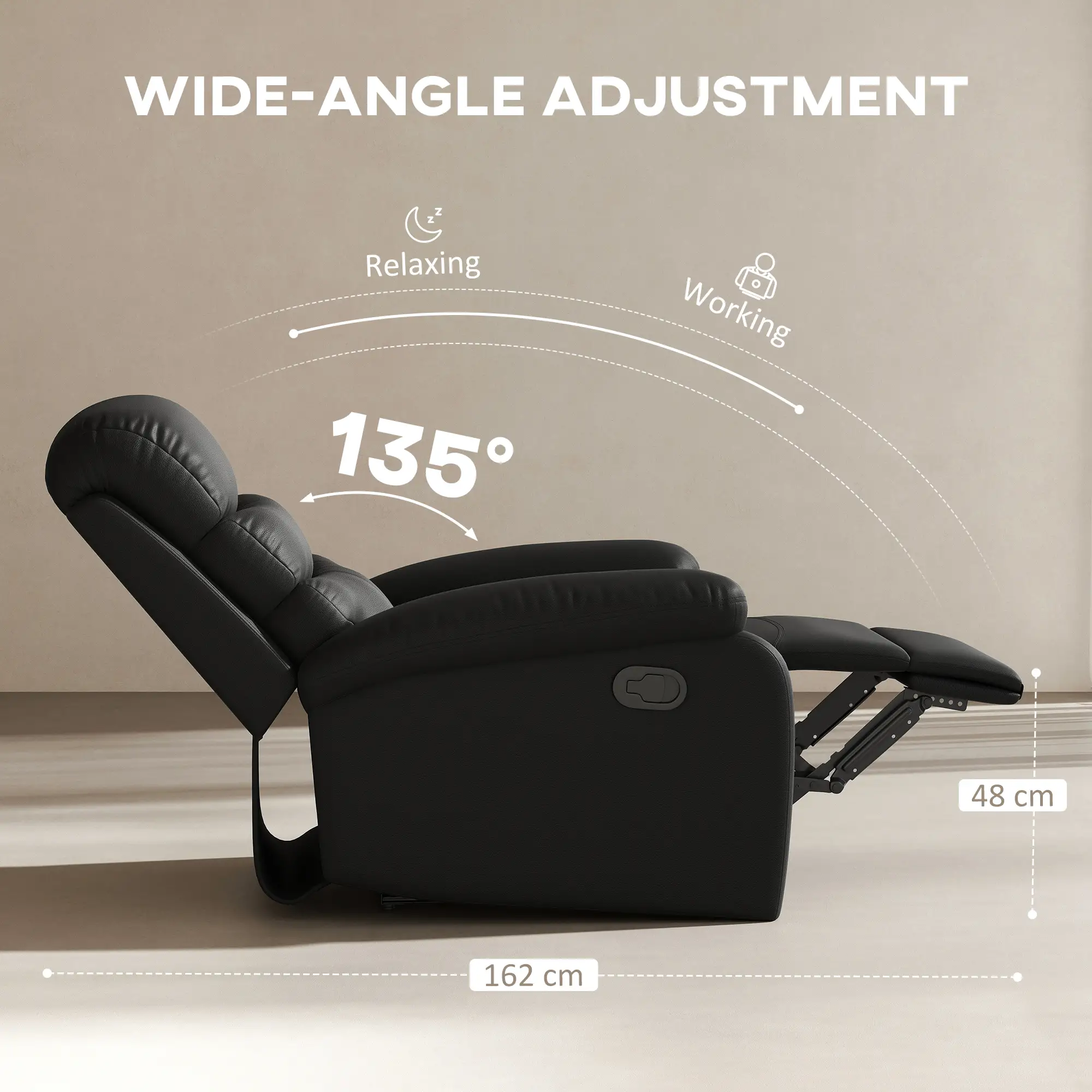 Manual Faux Leather Recliner Armchair 80 x 90 x 105cm, Black - Black - 4