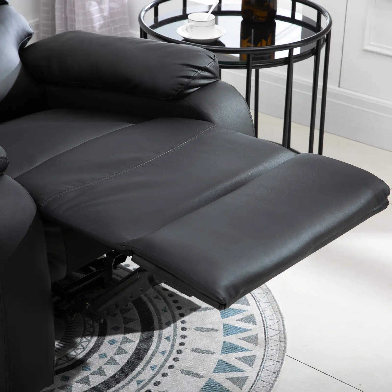 Manual Faux Leather Recliner Armchair 80 x 90 x 105cm, Black - Black - 10