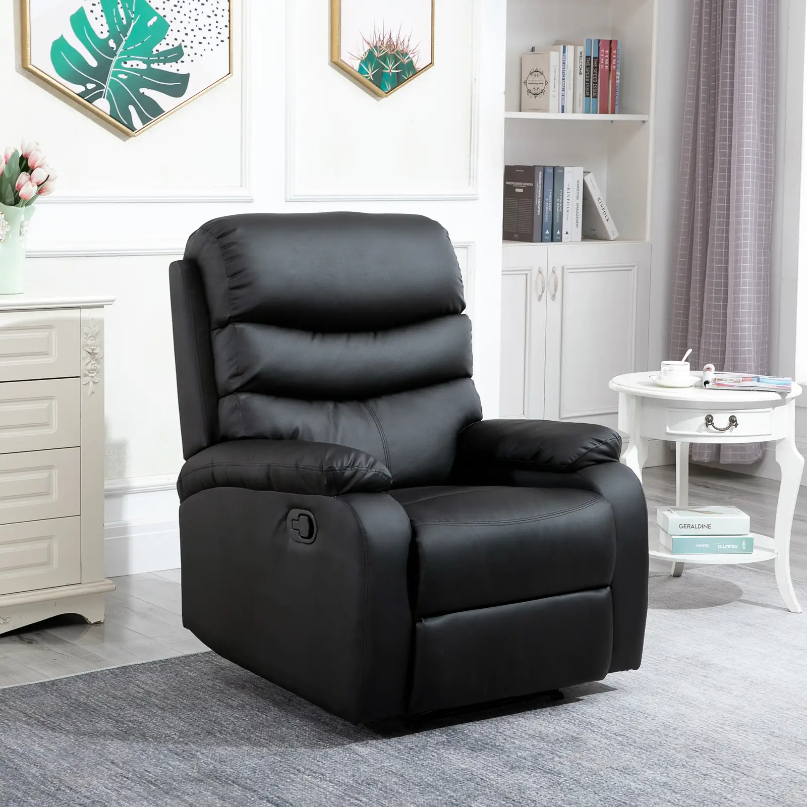 Manual Faux Leather Recliner Armchair 80 x 90 x 105cm, Black - Black - 12