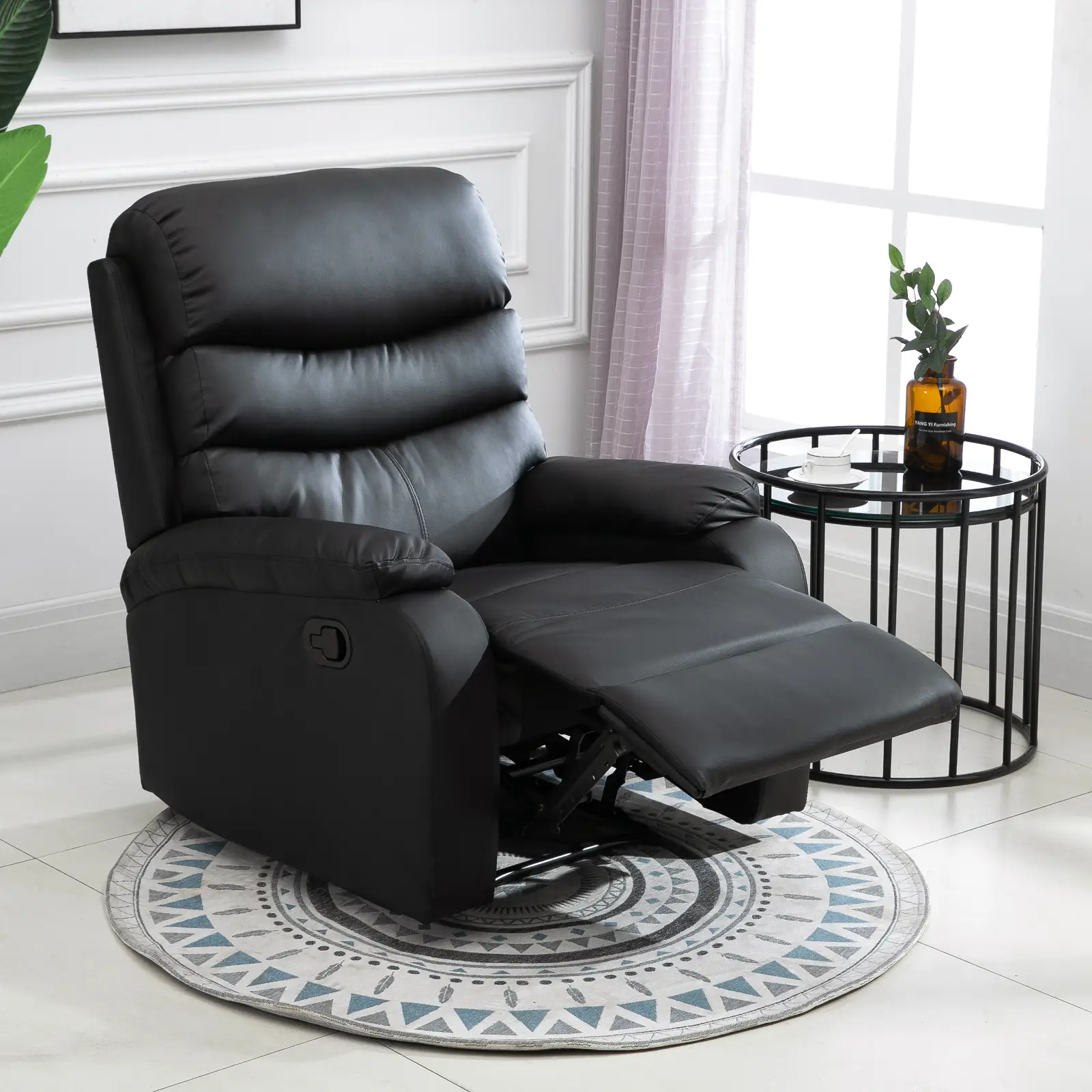 Manual Faux Leather Recliner Armchair 80 x 90 x 105cm, Black - Black - 13