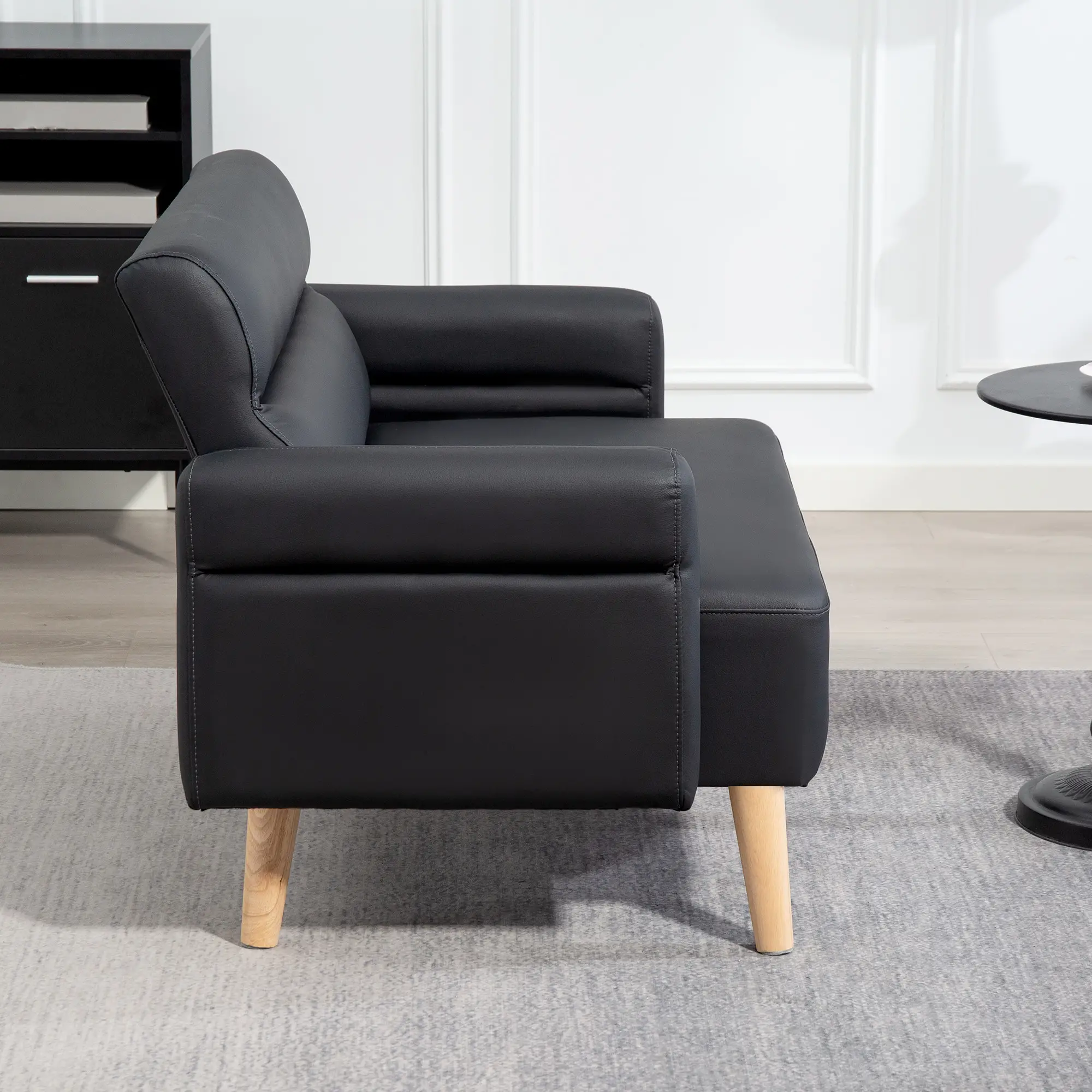 2 Seater Faux Leather Sofa 117 x 78 x 78cm, Black - Black - 8