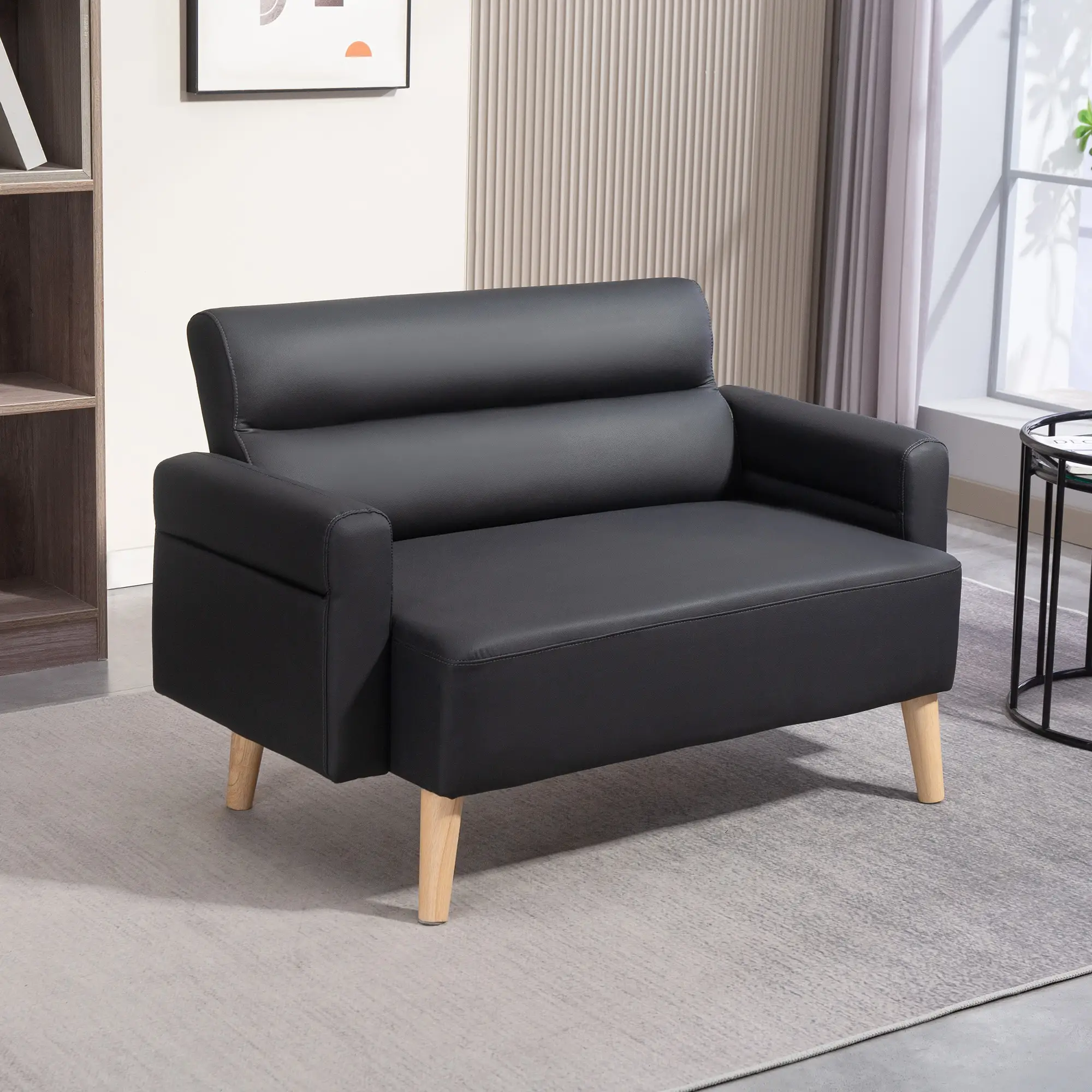 2 Seater Faux Leather Sofa 117 x 78 x 78cm, Black - Black - 10