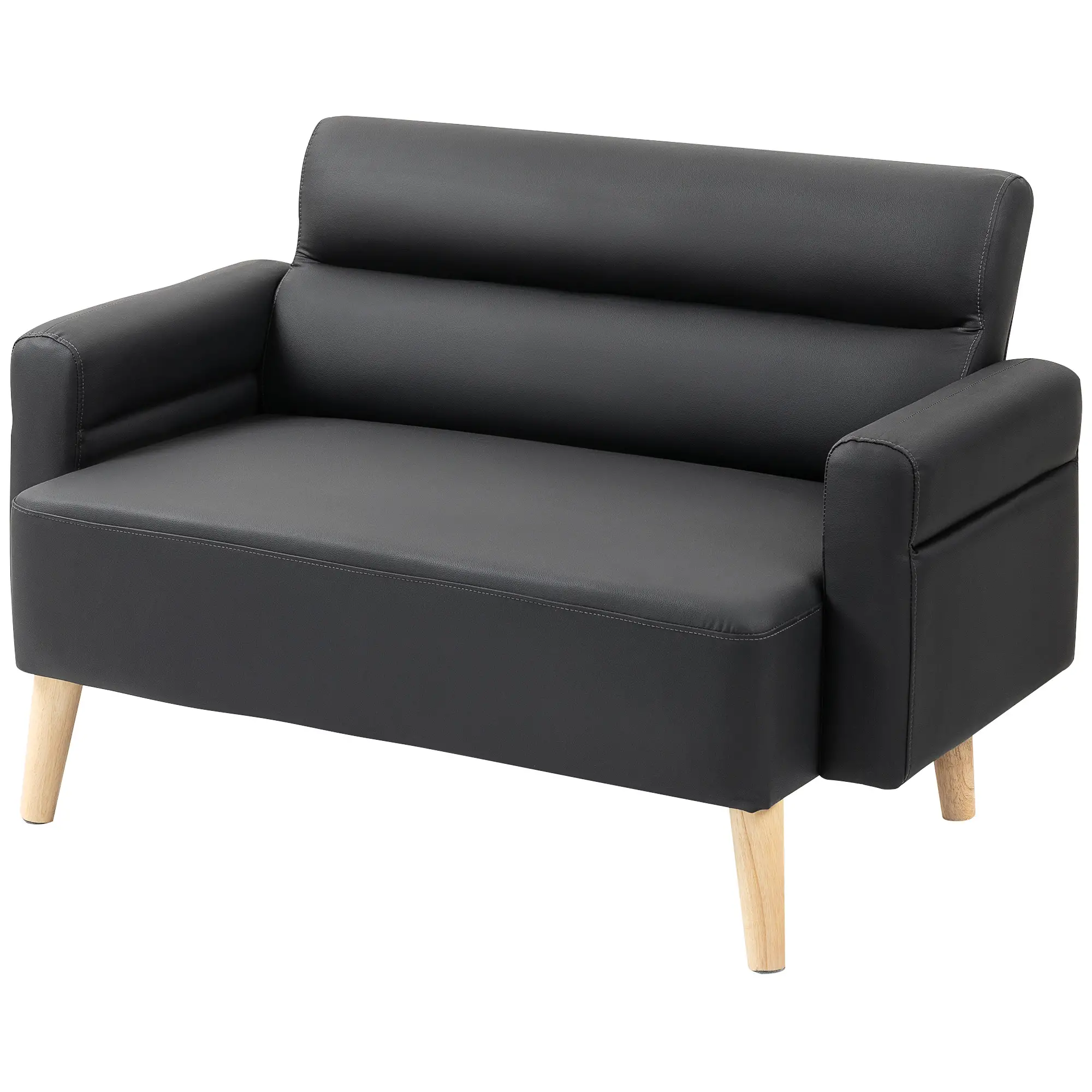 2 Seater Faux Leather Sofa 117 x 78 x 78cm, Black - Black - 11
