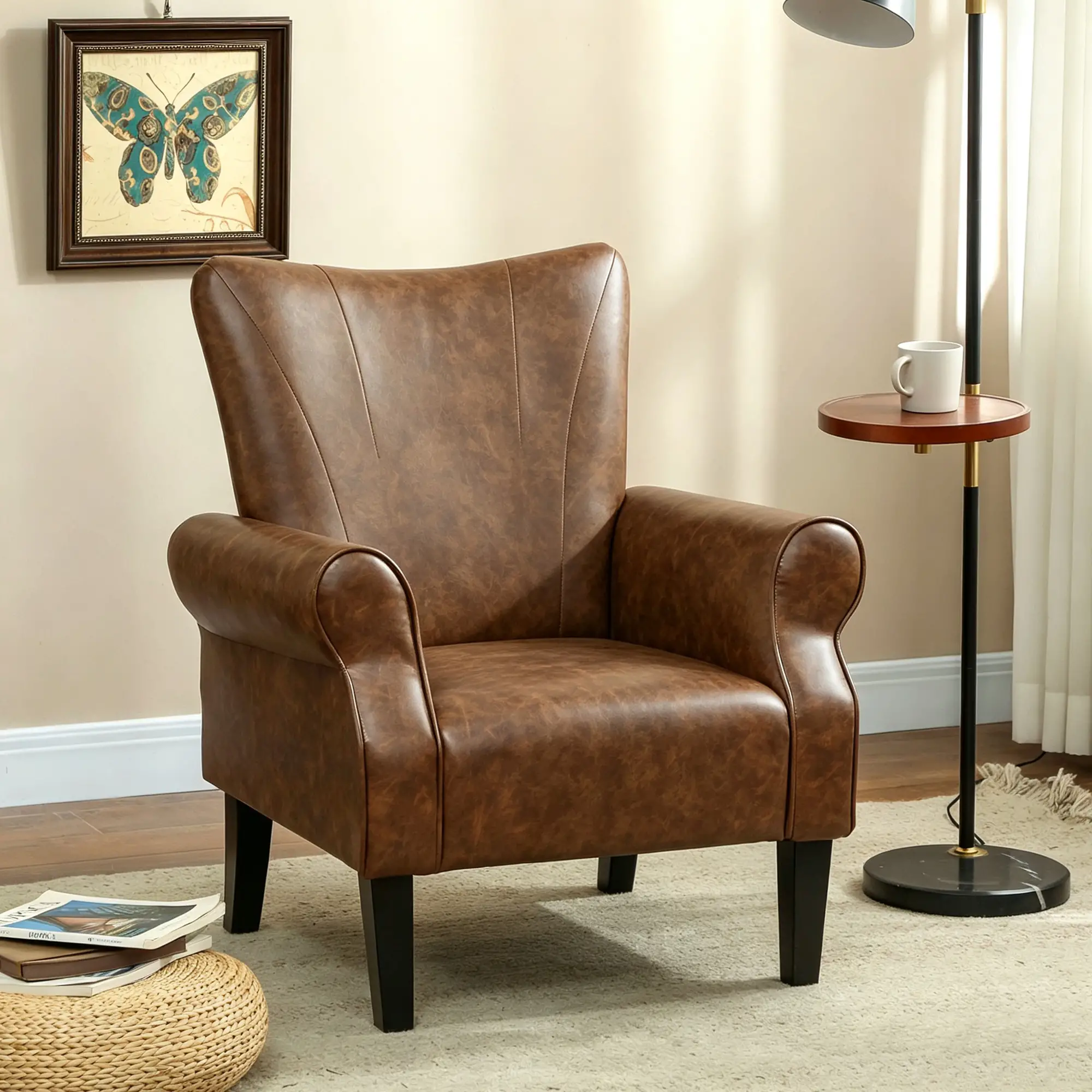 Faux Leather Armchair 80 x 73 x 94cm, Brown - Brown - 2