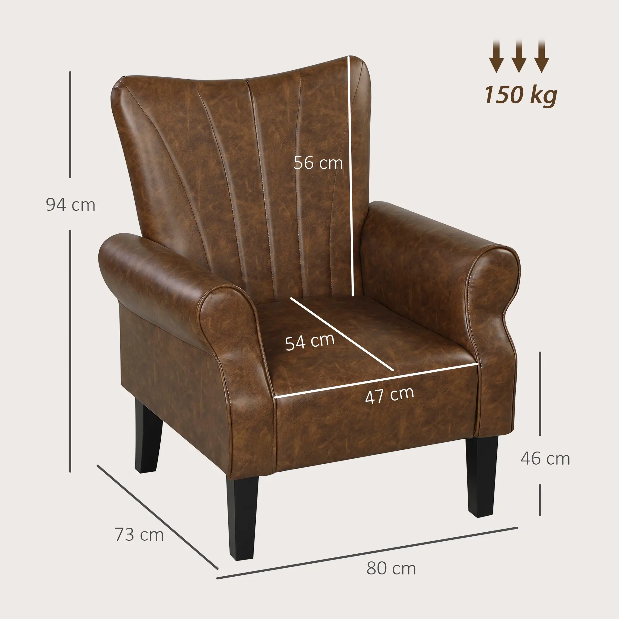 Faux Leather Armchair 80 x 73 x 94cm, Brown - Brown - 3