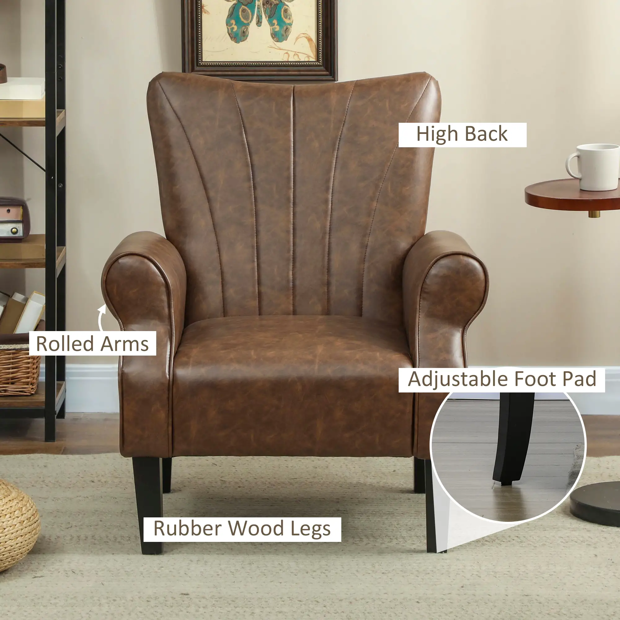 Faux Leather Armchair 80 x 73 x 94cm, Brown - Brown - 5