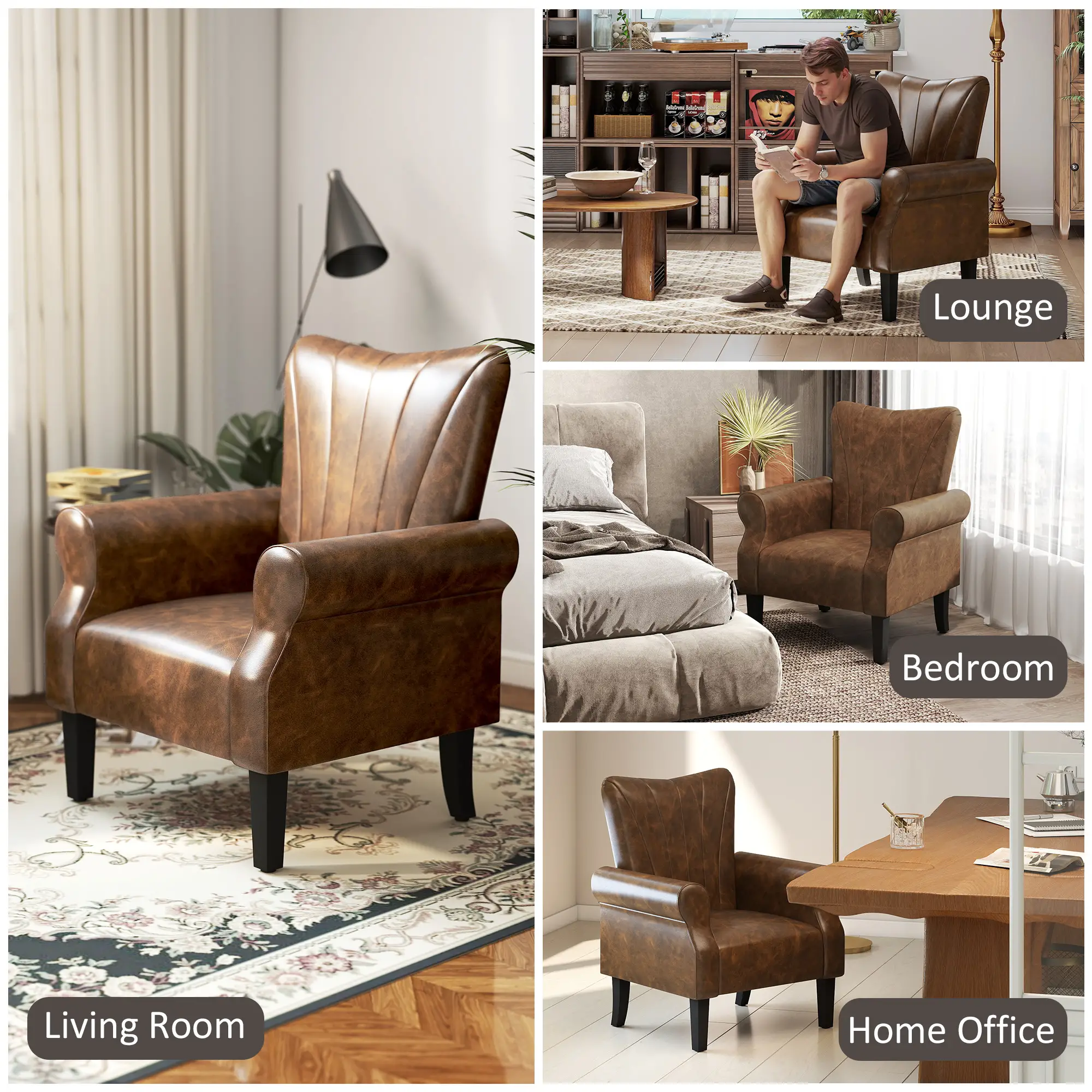 Faux Leather Armchair 80 x 73 x 94cm, Brown - Brown - 6