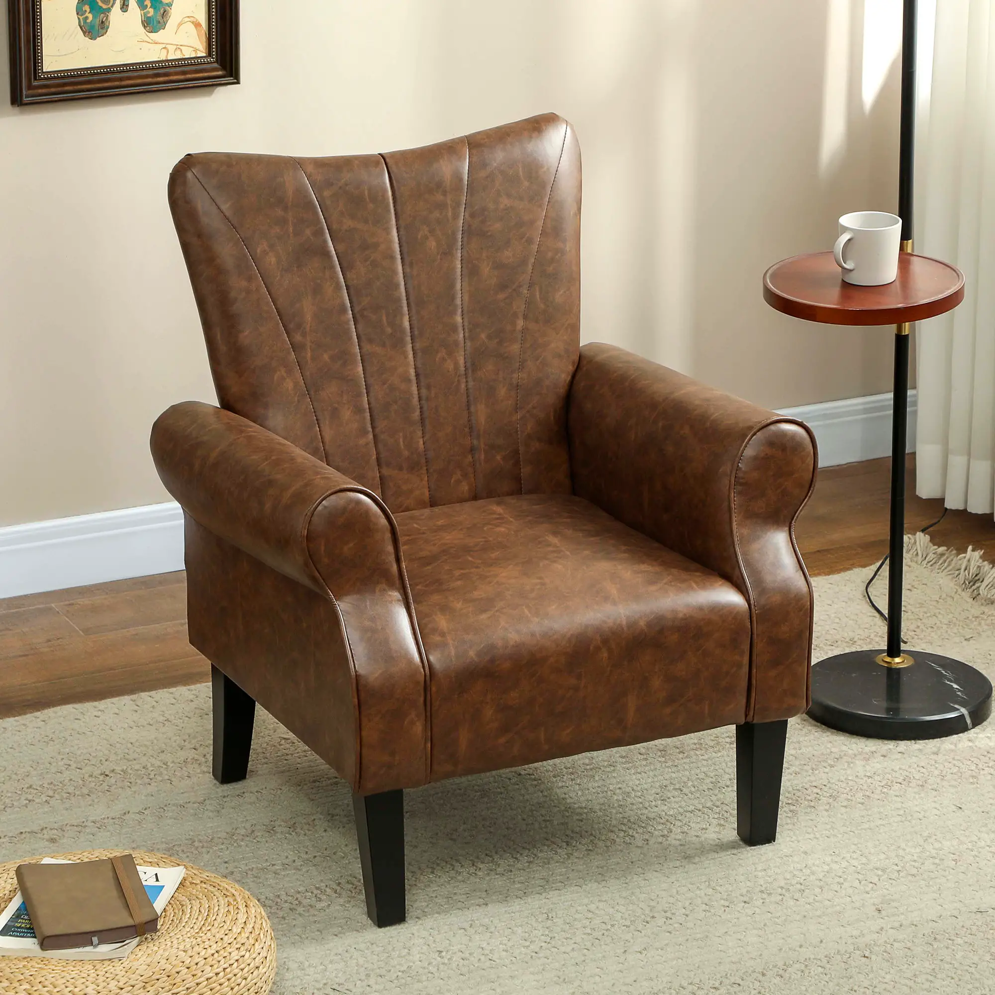 Faux Leather Armchair 80 x 73 x 94cm, Brown - Brown - 7