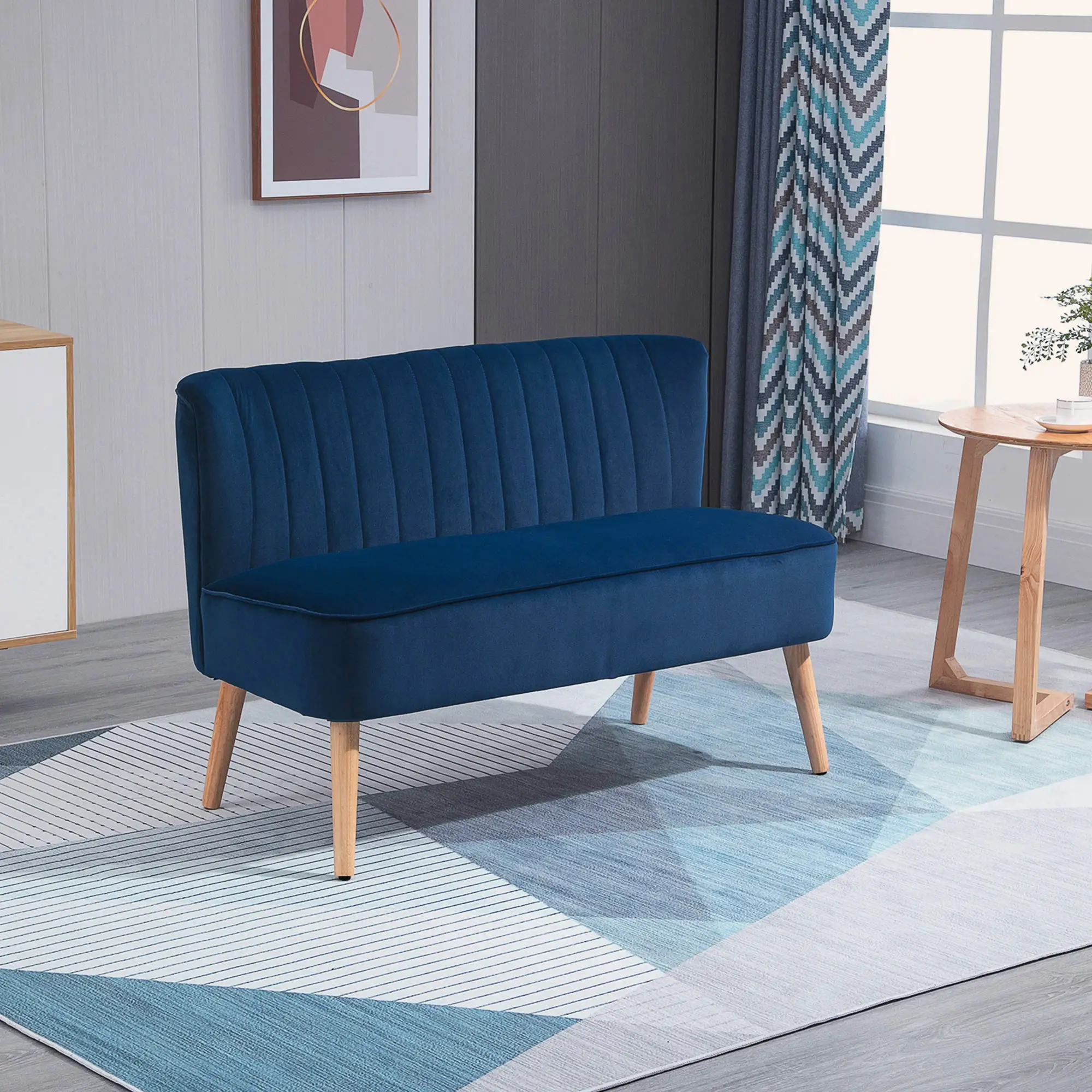 Velvet Sofa 117 x 56.5 x 77cm - Dark Blue - 2