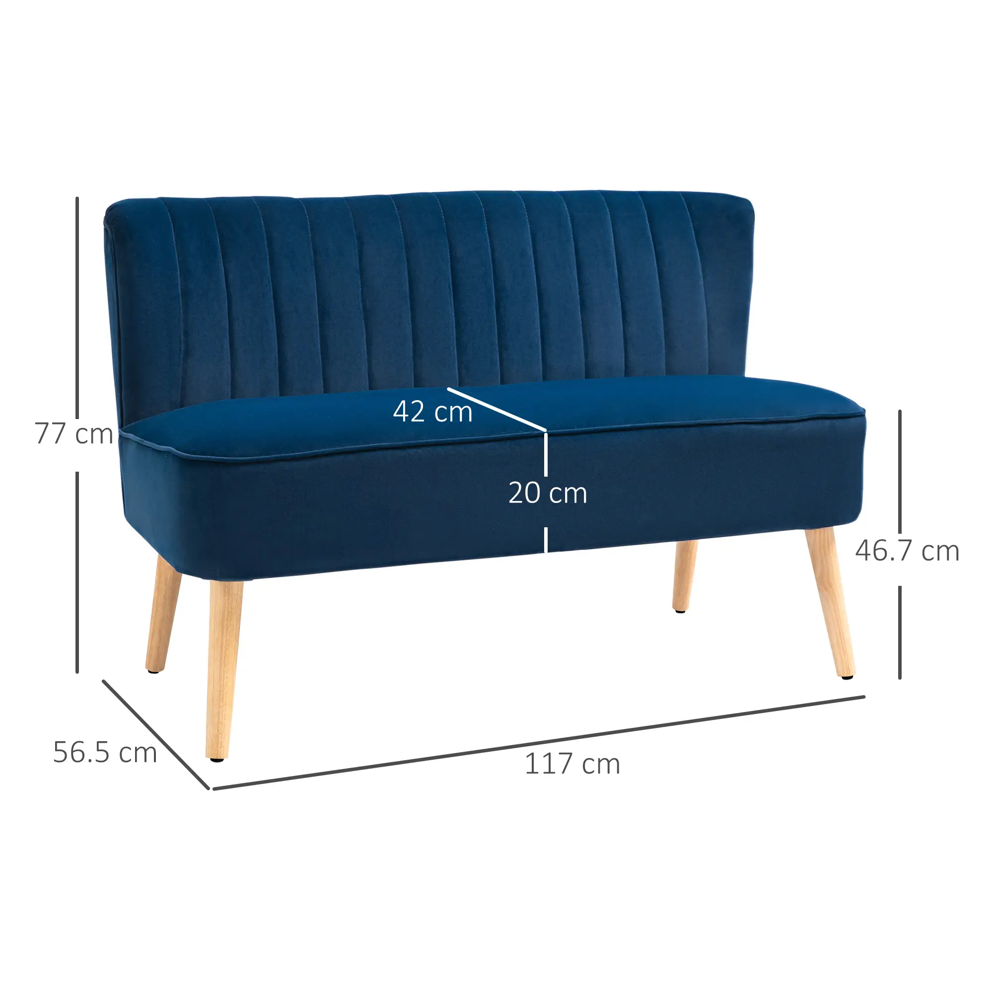 Velvet Sofa 117 x 56.5 x 77cm - Dark Blue - 3