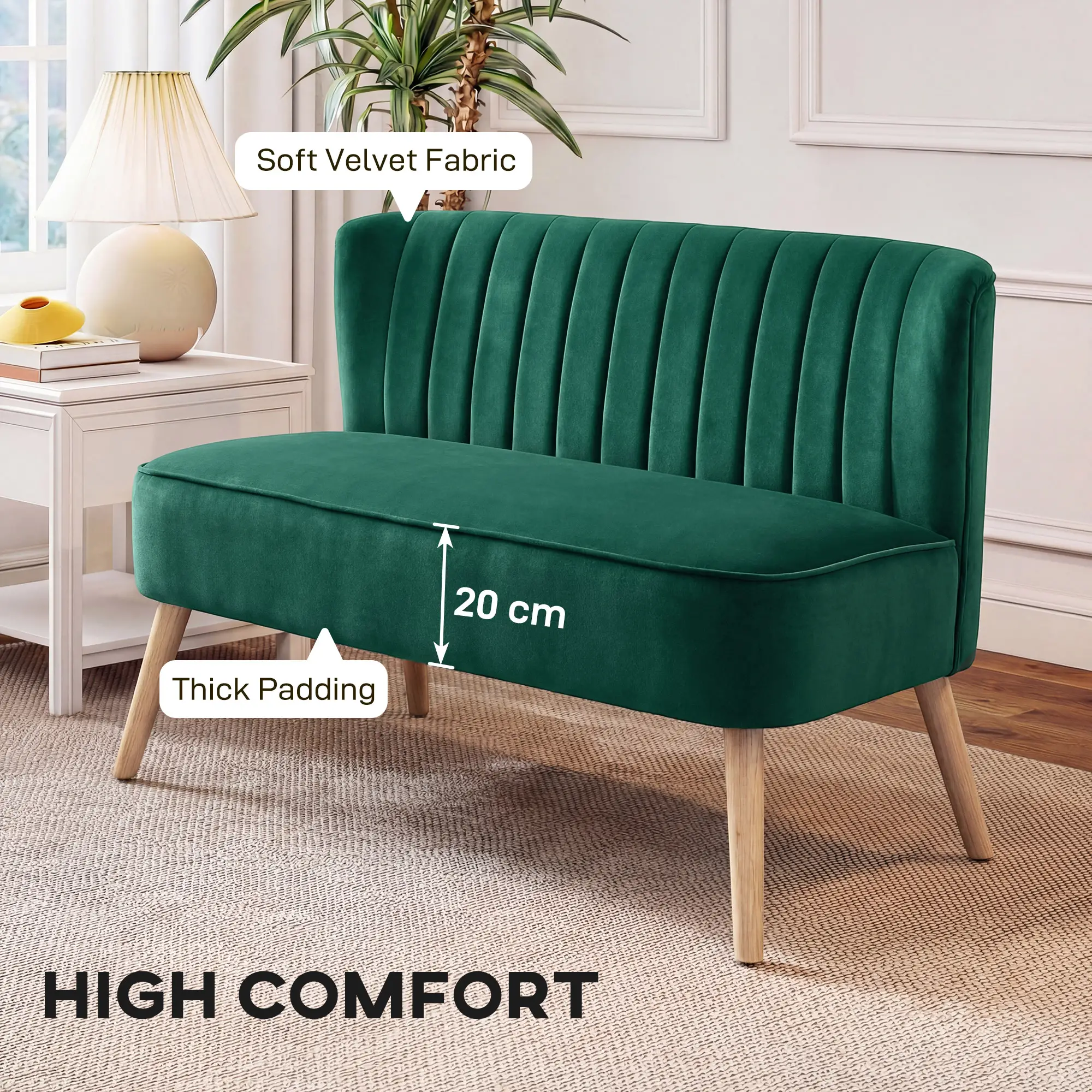 Velvet Sofa 117 x 56.5 x 77cm - Dark Green - 4