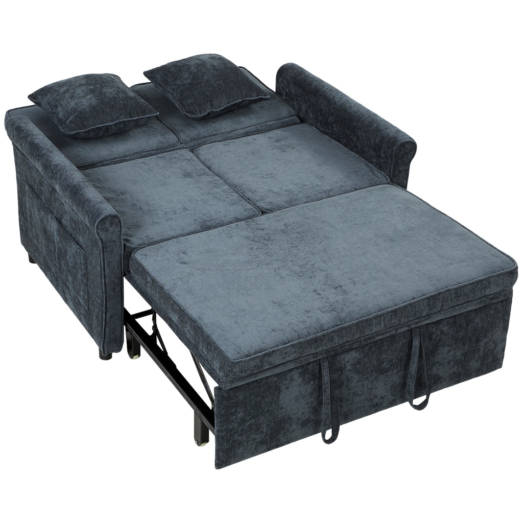 2 Seater Chenille Sofa Bed 130 x 91 x 100cm - Dark Blue - 1
