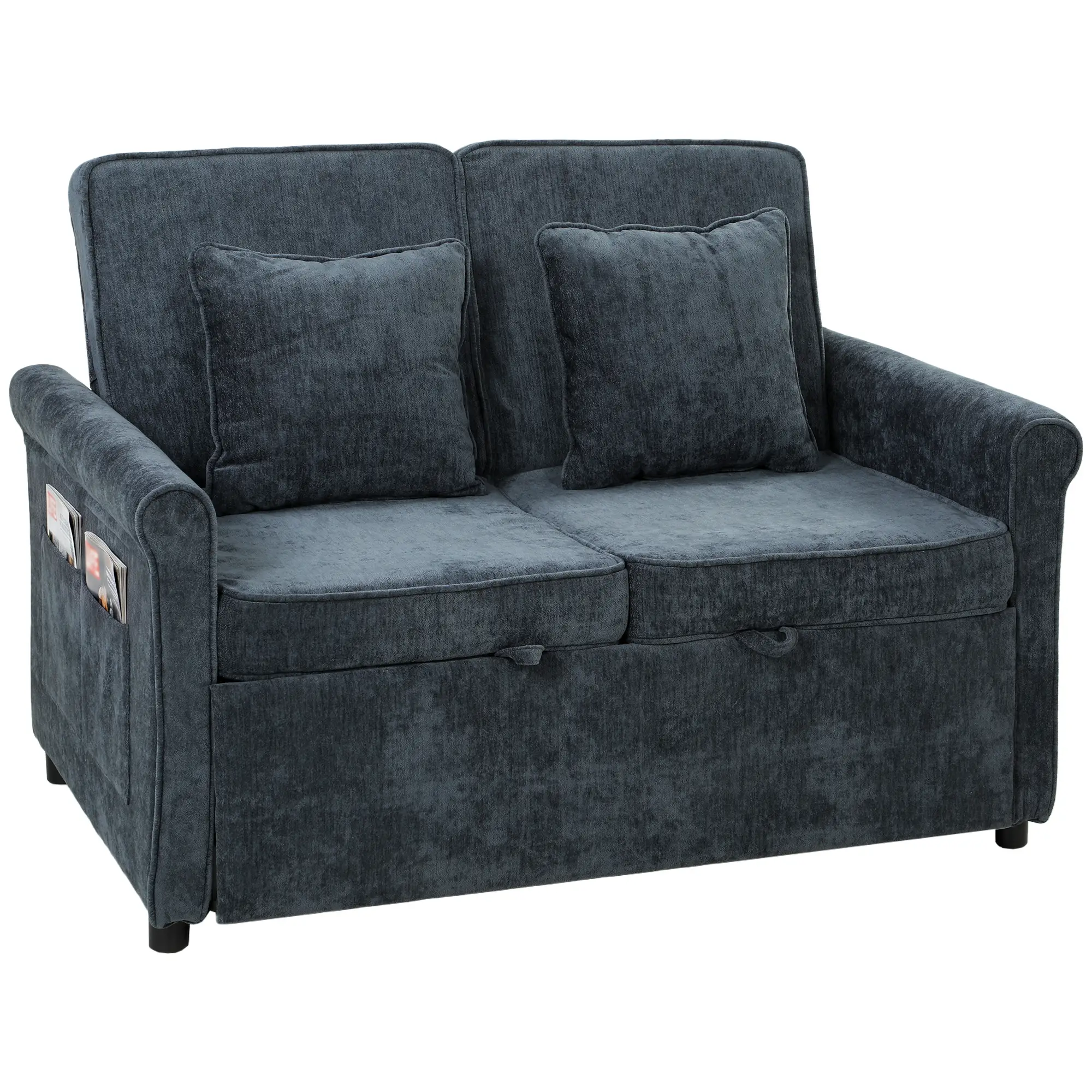 2 Seater Chenille Sofa Bed 130 x 91 x 100cm - Dark Blue - 15