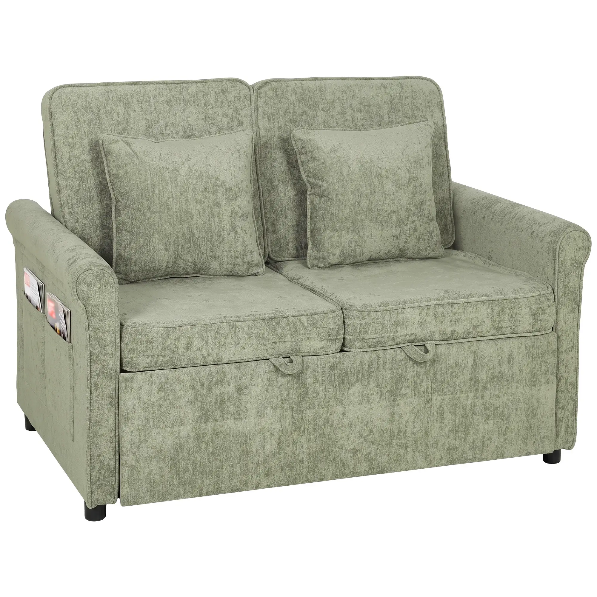 2 Seater Chenille Sofa Bed 130 x 91 x 100cm - Light Green - 15