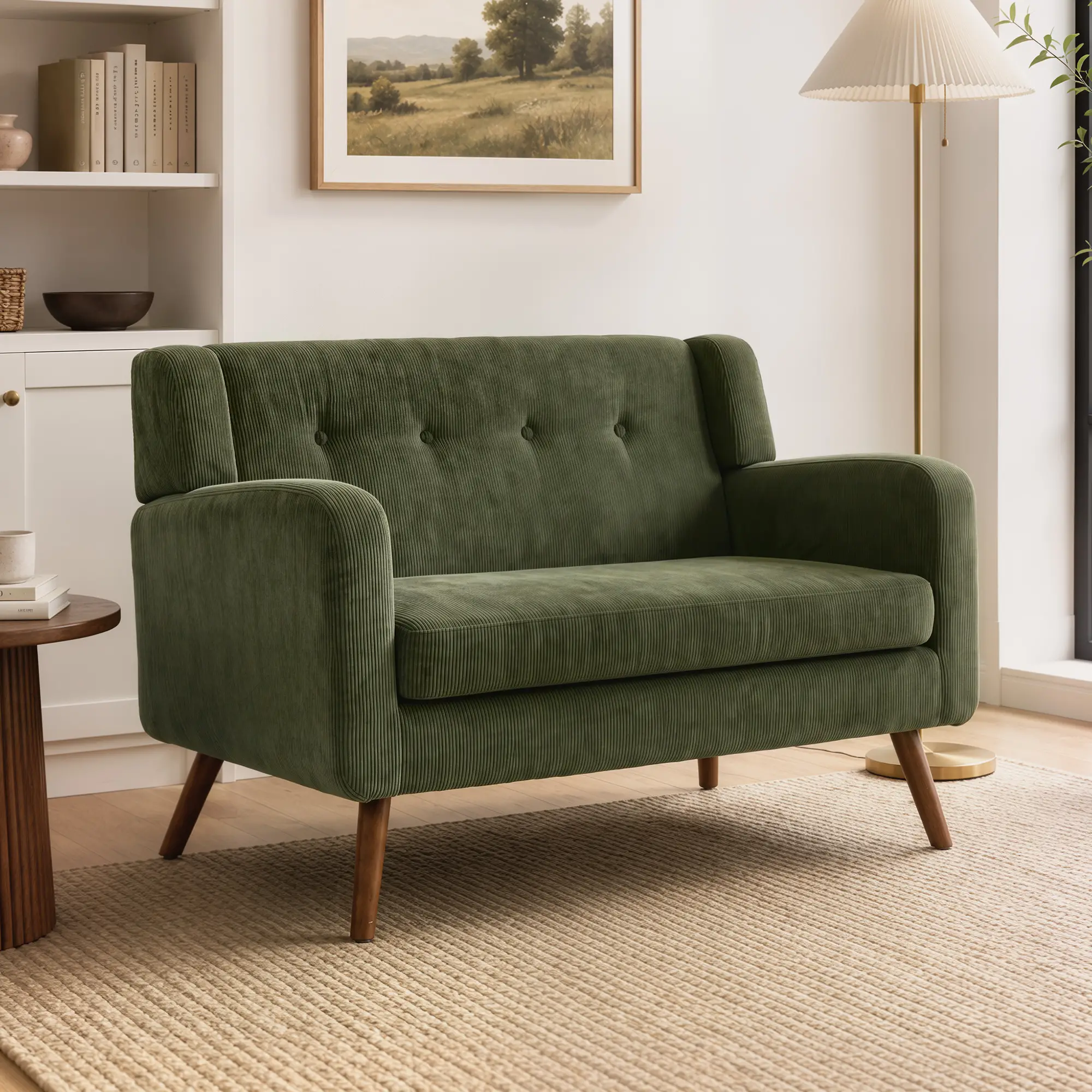 2 Seater Corduroy Sofa 118 x 72 x 80cm - Dark Green, Walnut - 2